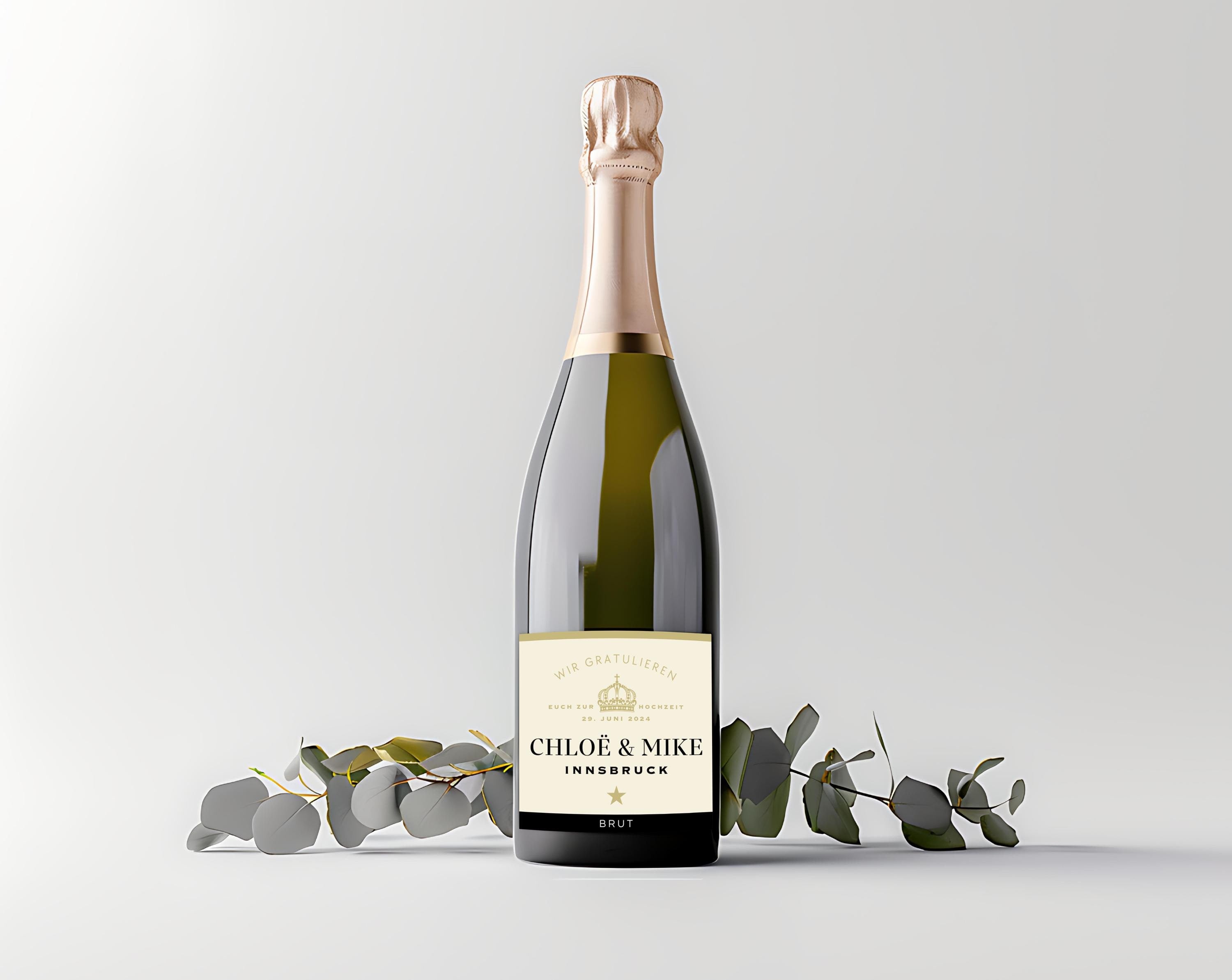 Personalisiertes Etikett Champagnerflasche | Hochzeit, Verlobung, Abitur, Schwangerschaft, Paten fragen | Flaschenetikett Ankündigung Geburt