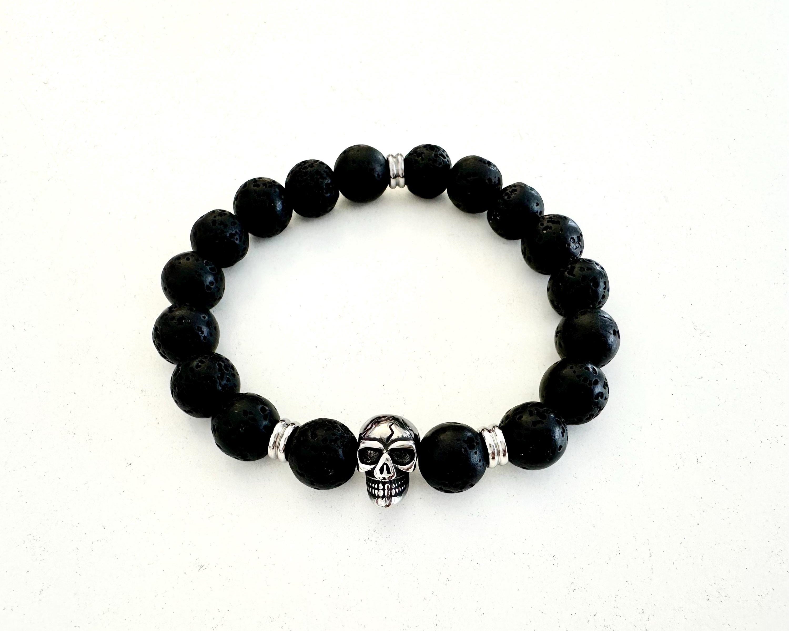 Armband | schwarze Lavaperlen mit Totenkopf | Schädel | Skull Lavaarmband | Männerarmband | Perlenarmband | Lava