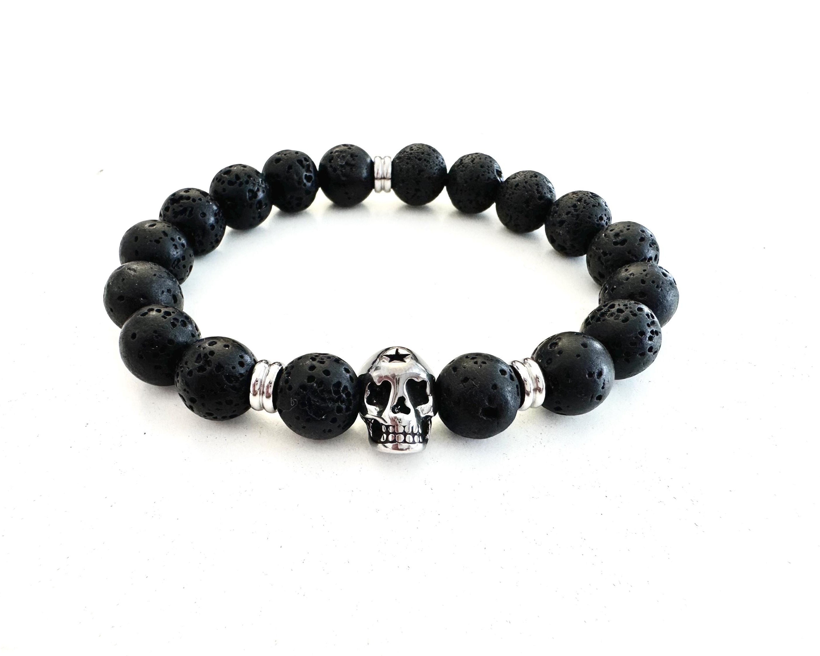 Armband | schwarze Lavaperlen mit Totenkopf | Schädel | Skull Lavaarmband | Männerarmband | Perlenarmband | Lava