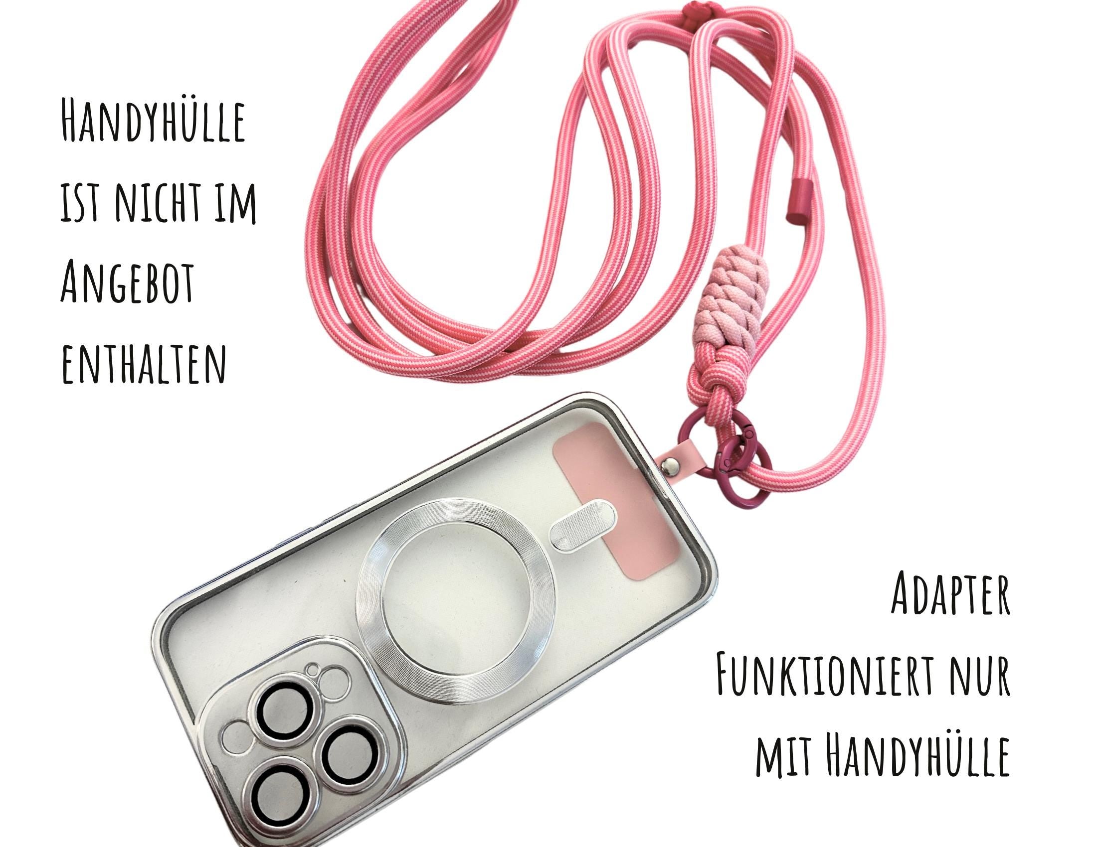 Lange schmale Handyketten Smiley | verstellbare Länge | Schnur Band für Mobiltelefone inkl. Adapter | goldene Karabiner | Smiley-Anhänger