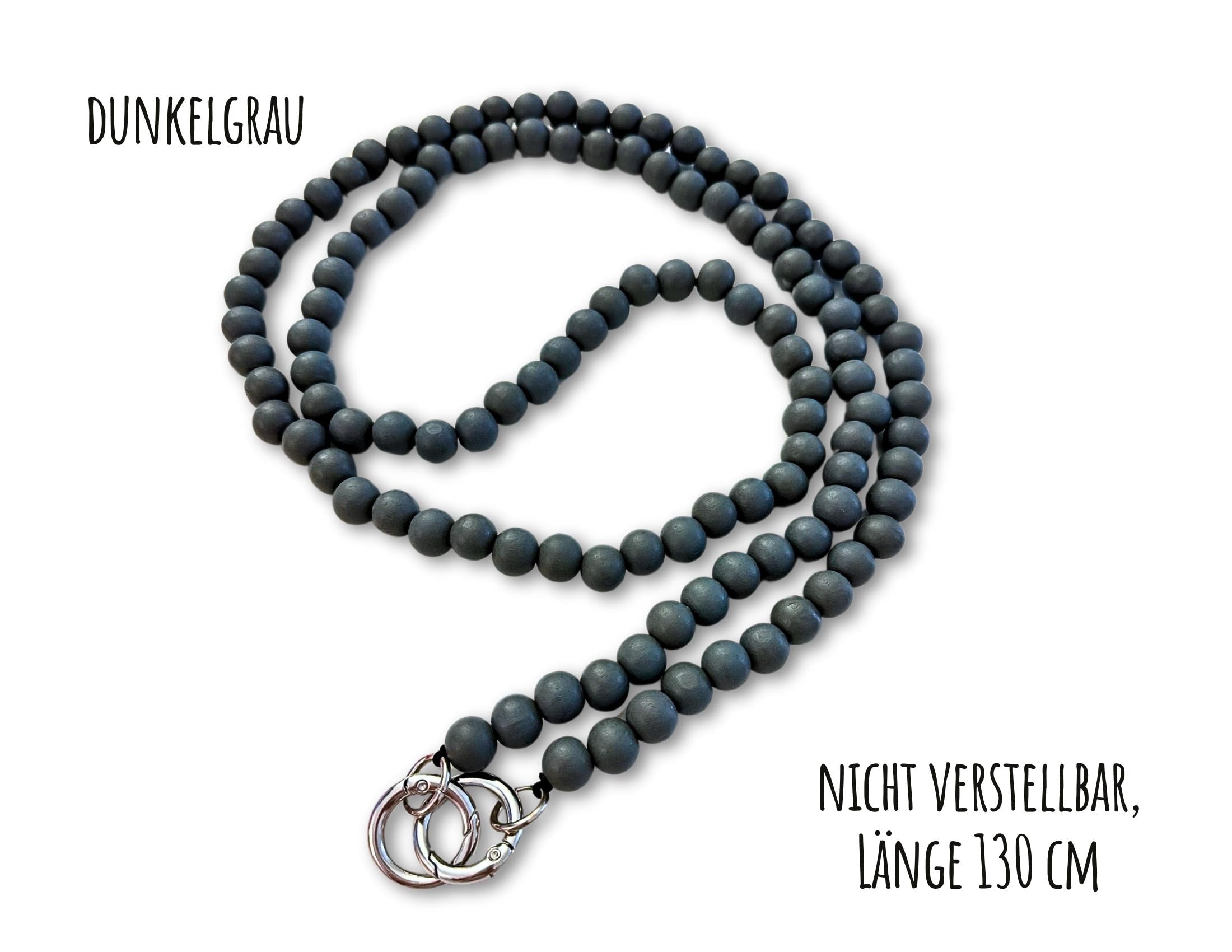 Handykette aus Holzperlen | Perlenschnur Band Mobiltelefon pink, grau, beige, khaki, dunkelgrau