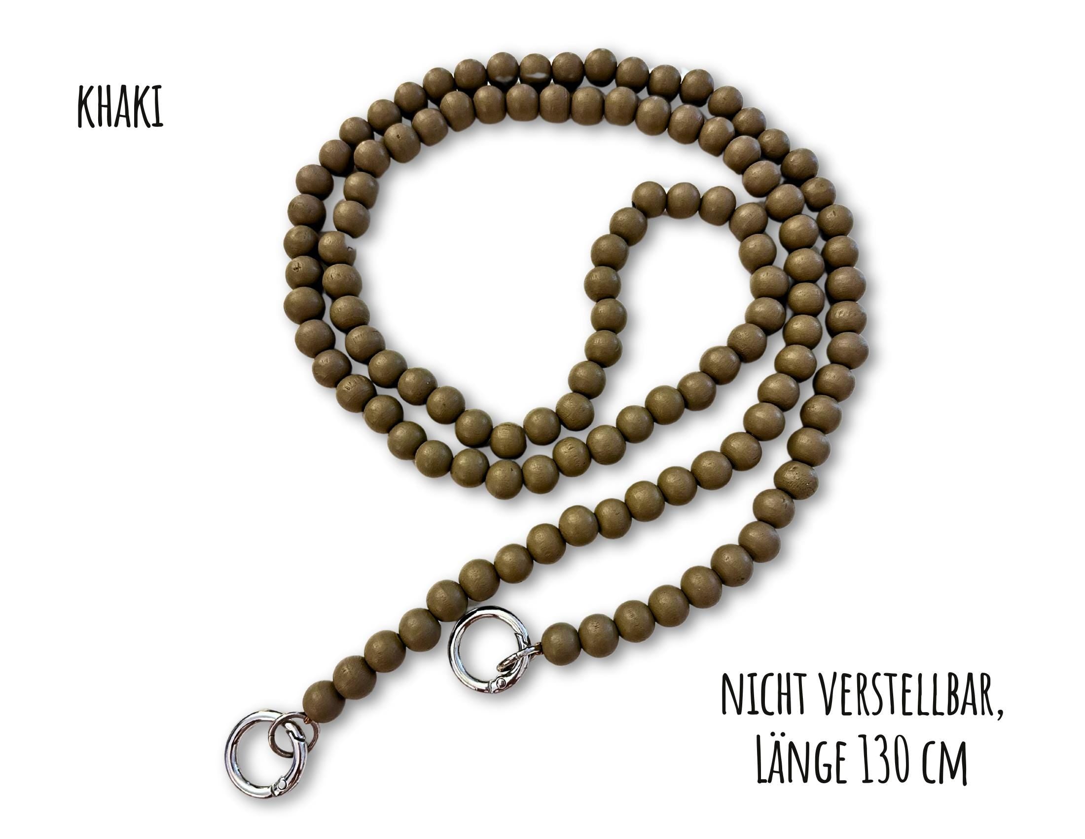 Handykette aus Holzperlen | Perlenschnur Band Mobiltelefon pink, grau, beige, khaki, dunkelgrau