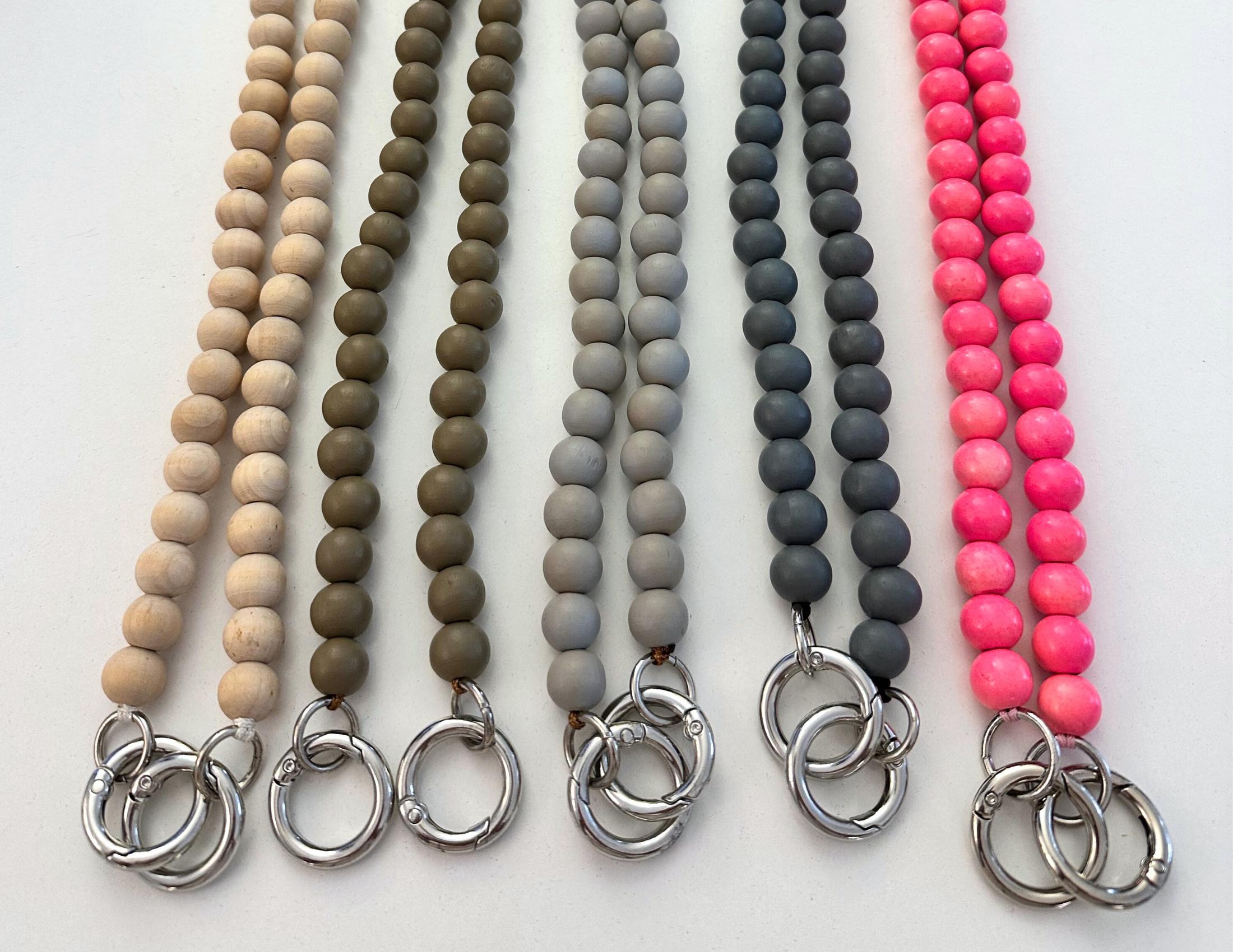 Handykette aus Holzperlen | Perlenschnur Band Mobiltelefon pink, grau, beige, khaki, dunkelgrau