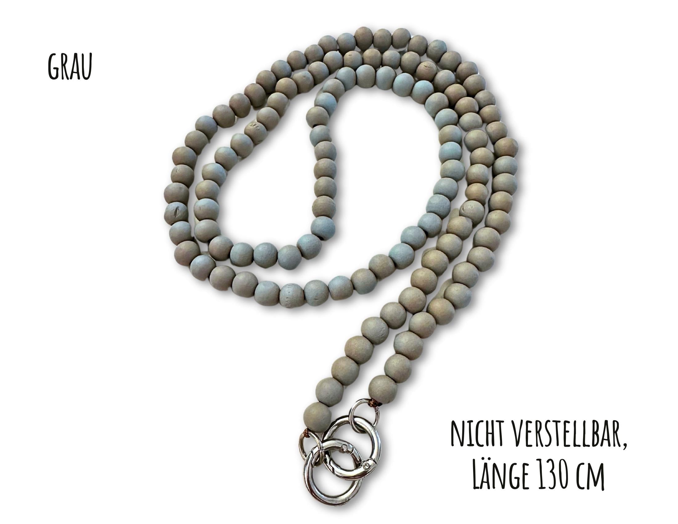 Handykette aus Holzperlen | Perlenschnur Band Mobiltelefon pink, grau, beige, khaki, dunkelgrau