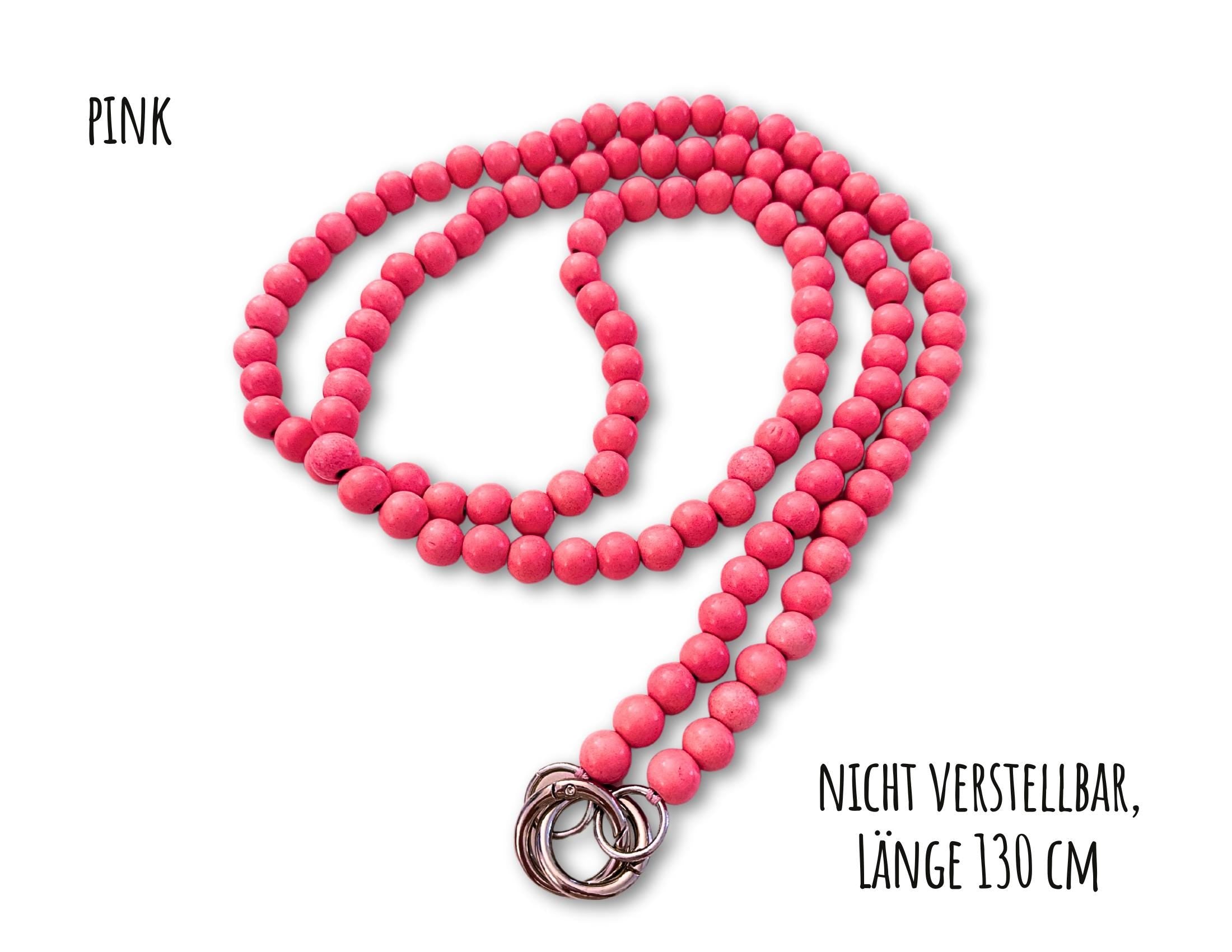 Handykette aus Holzperlen | Perlenschnur Band Mobiltelefon pink, grau, beige, khaki, dunkelgrau