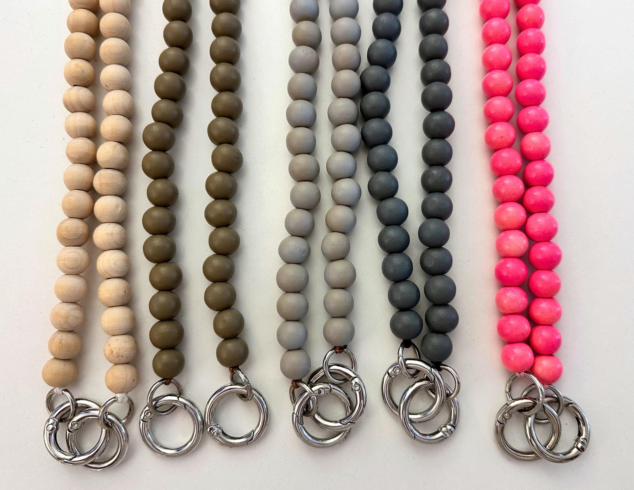 Handykette aus Holzperlen | Perlenschnur Band Mobiltelefon pink, grau, beige, khaki, dunkelgrau