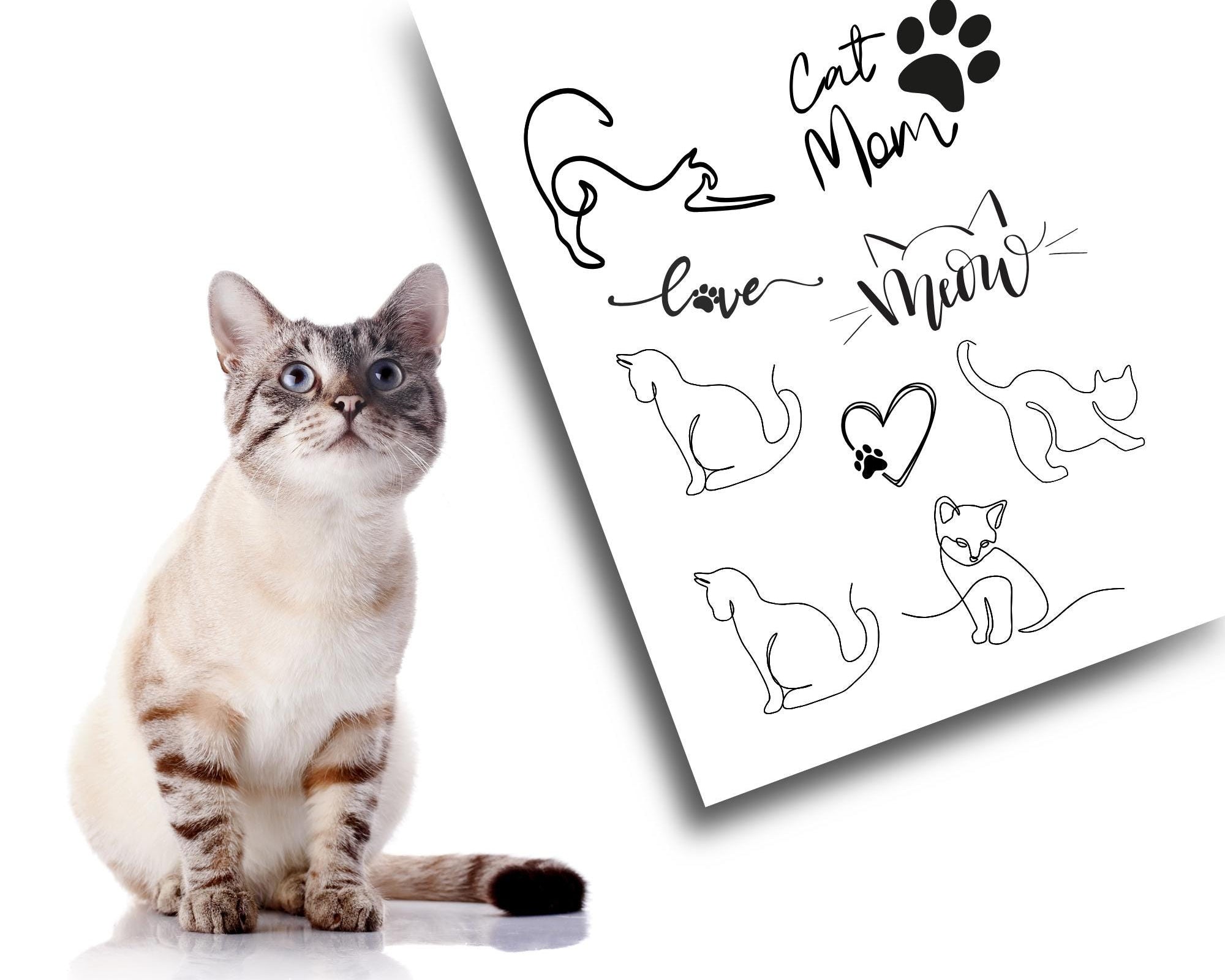 Cat Mom Tattoos | temporäres Katzen Tattoo | 9er Set | Cat Katze Kitten Katzenpfote | Cat Tattoos