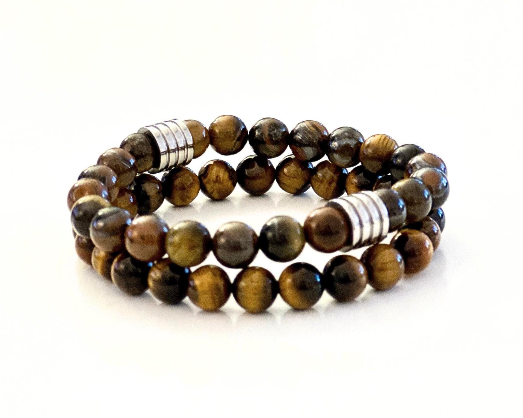 Armband Tigerauge Perlen | Männerarmband | Perlenarmband | Edelstein Perlen braun