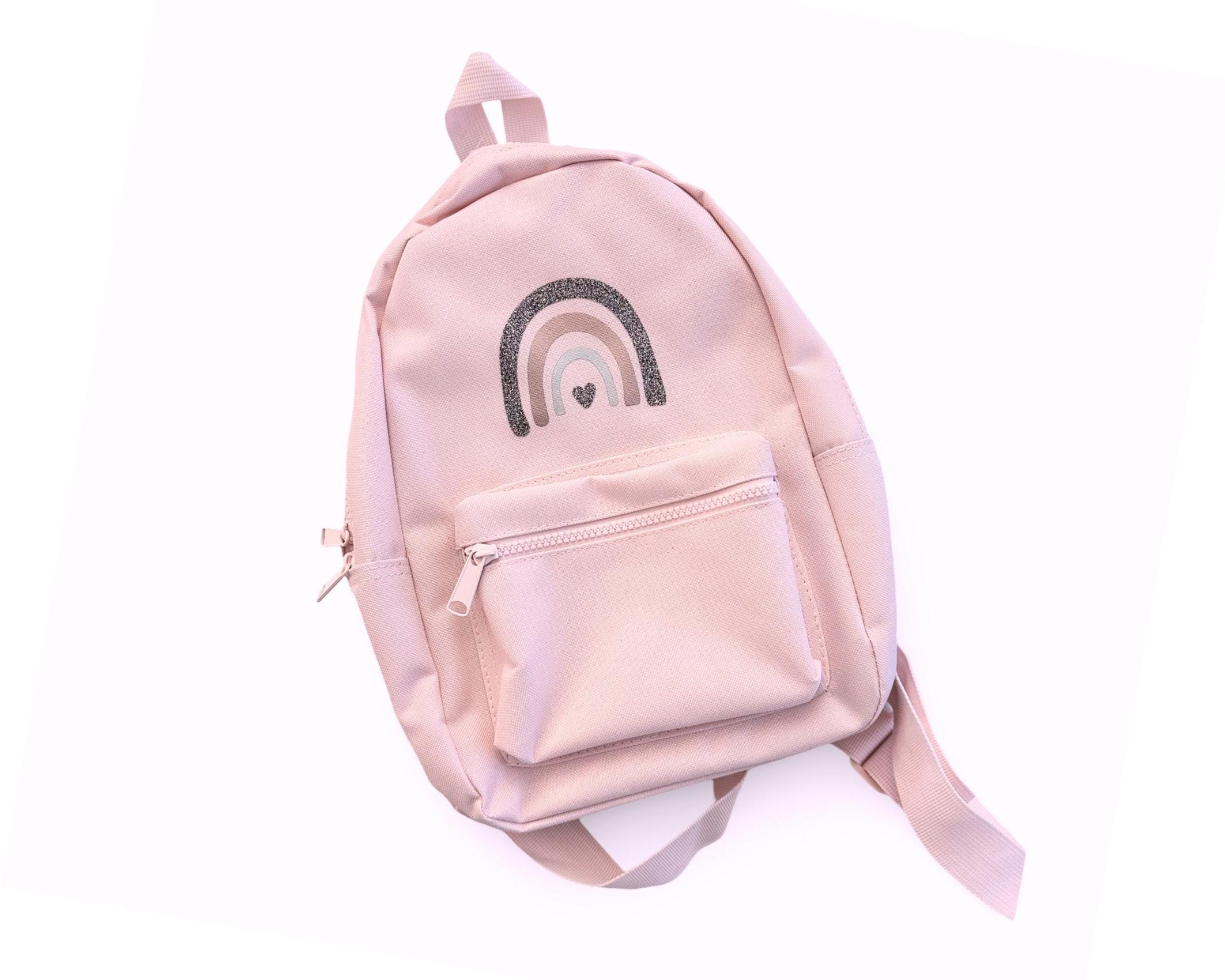 Rucksack für Kinder | kleine Tasche in rosa mit Glitzer Regenbogen | Kita Tasche