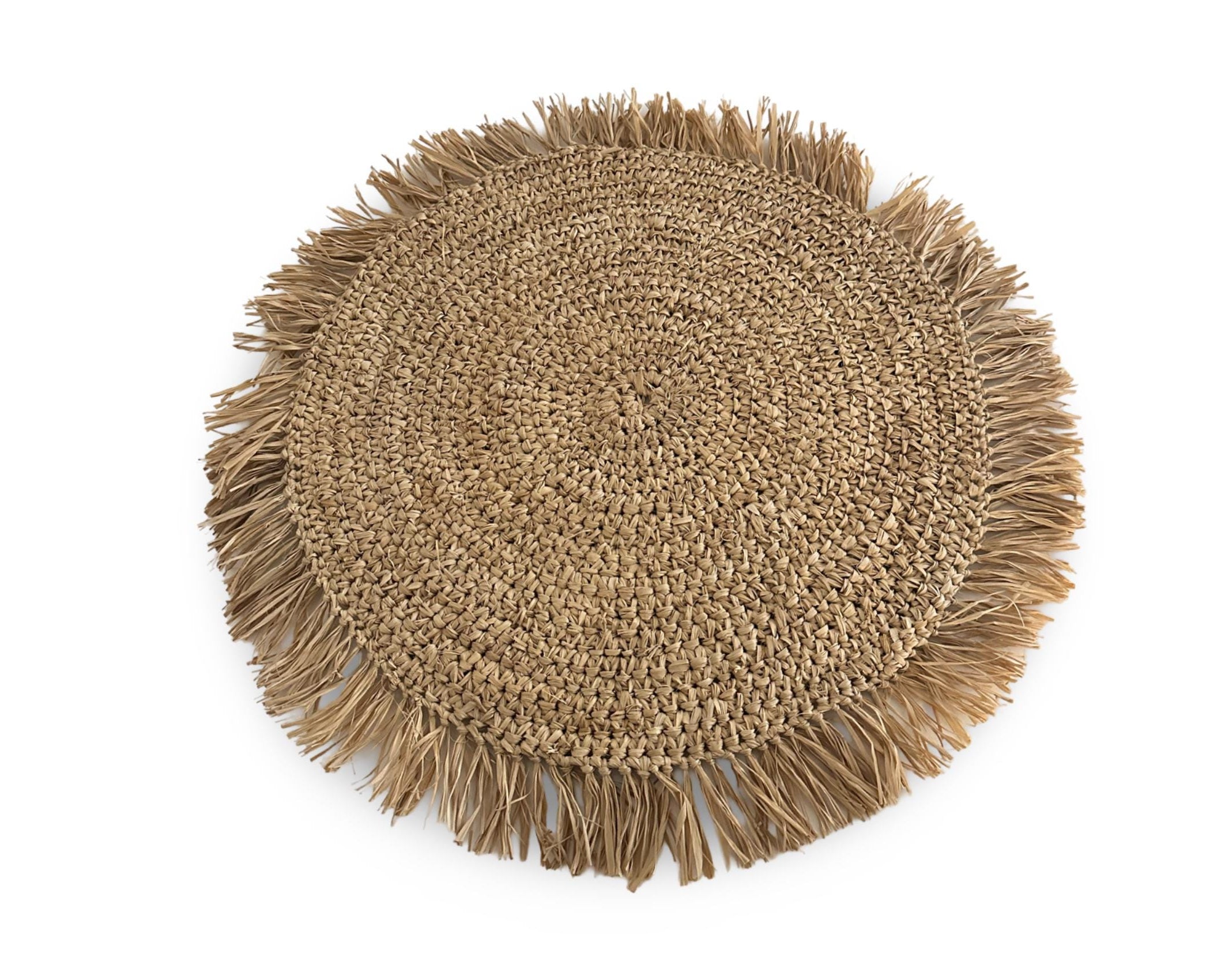 Großes Boho Tisch Set mit Fransen | Bast, rundes geflochtenes Set | Deko 50 cm Durchmesser