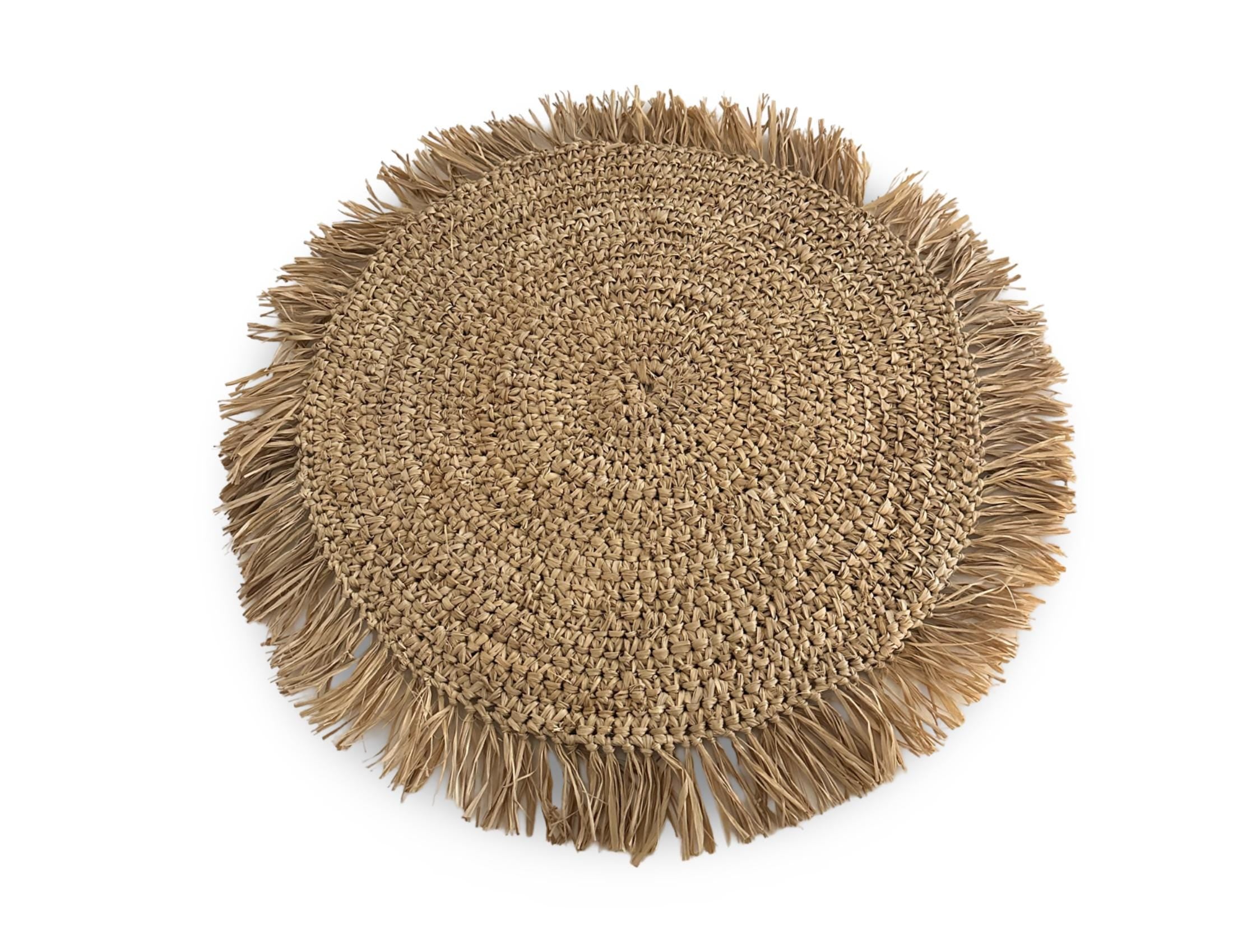 Großes Boho Tisch Set mit Fransen | Bast, rundes geflochtenes Set | Deko 50 cm Durchmesser