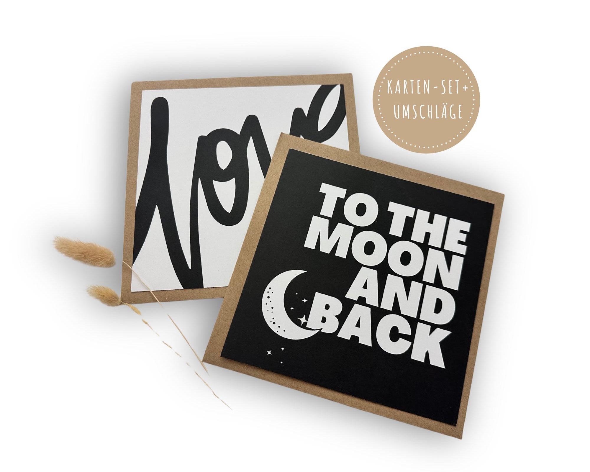 Karten-Set Quadratische Karten | Love | To the moon and back | Valentinstag