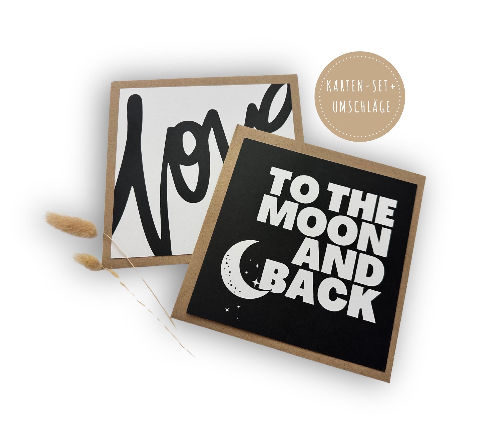Karten-Set Quadratische Karten | Love | To the moon and back | Valentinstag