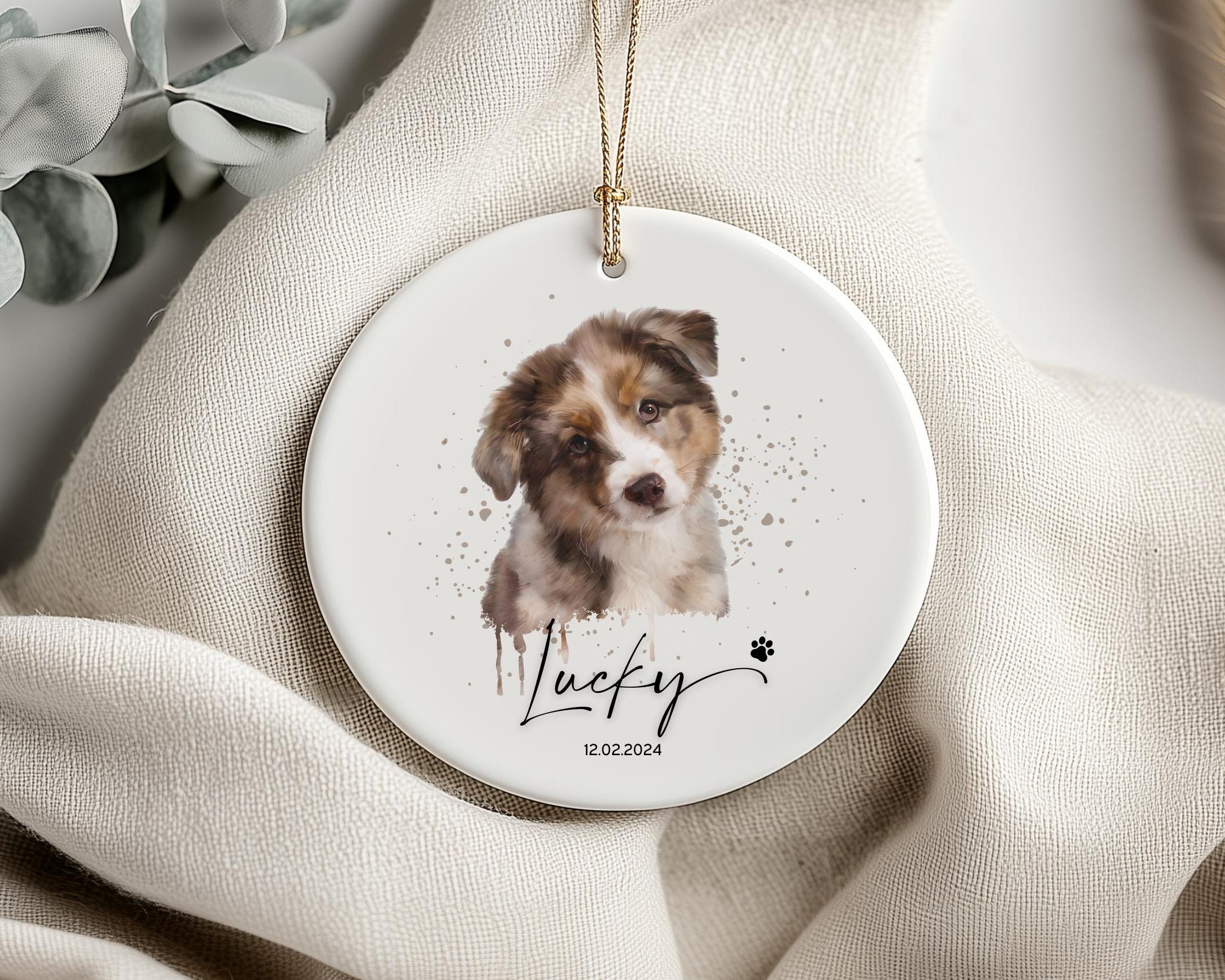 Ornament | Personalisiert | Haustier Aquarell nach Foto + Name | benutzerdefiniertes Ornament | Hund, Katze, Pferd | Erinnerung
