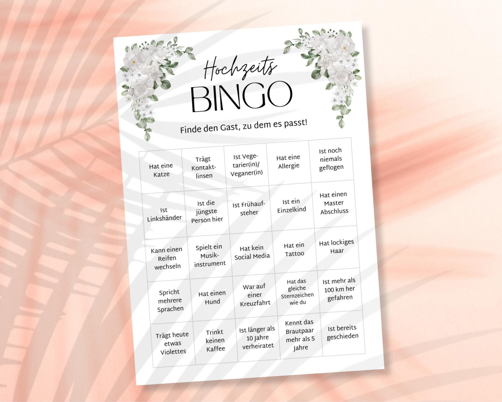 Hochzeits-Bingo | Spiel für die Hochzeit | Partyspiel JGA | Hochzeitsspiel Bingo | Download