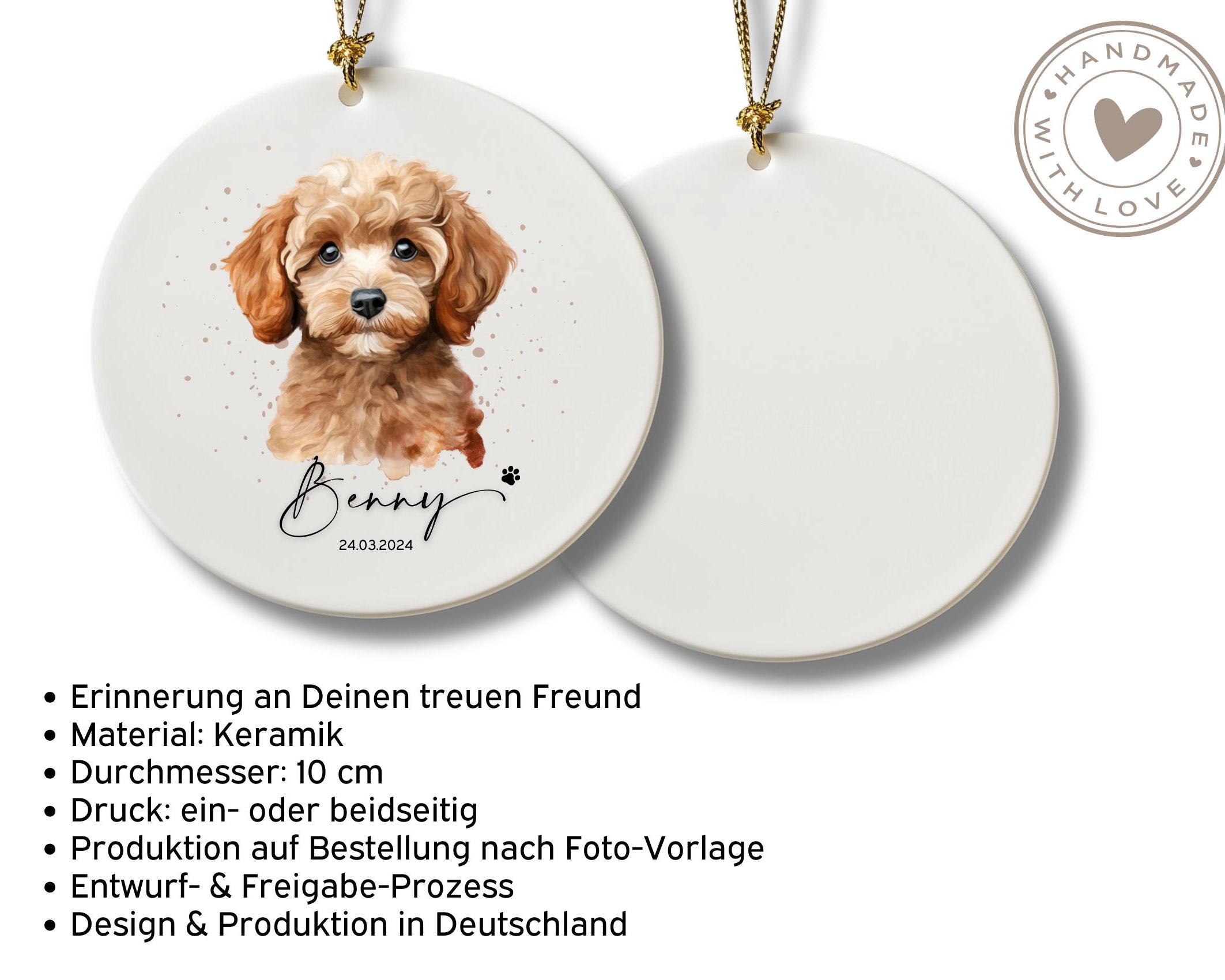 Ornament | Personalisiert | Haustier Aquarell nach Foto + Name | benutzerdefiniertes Ornament | Hund, Katze, Pferd | Erinnerung