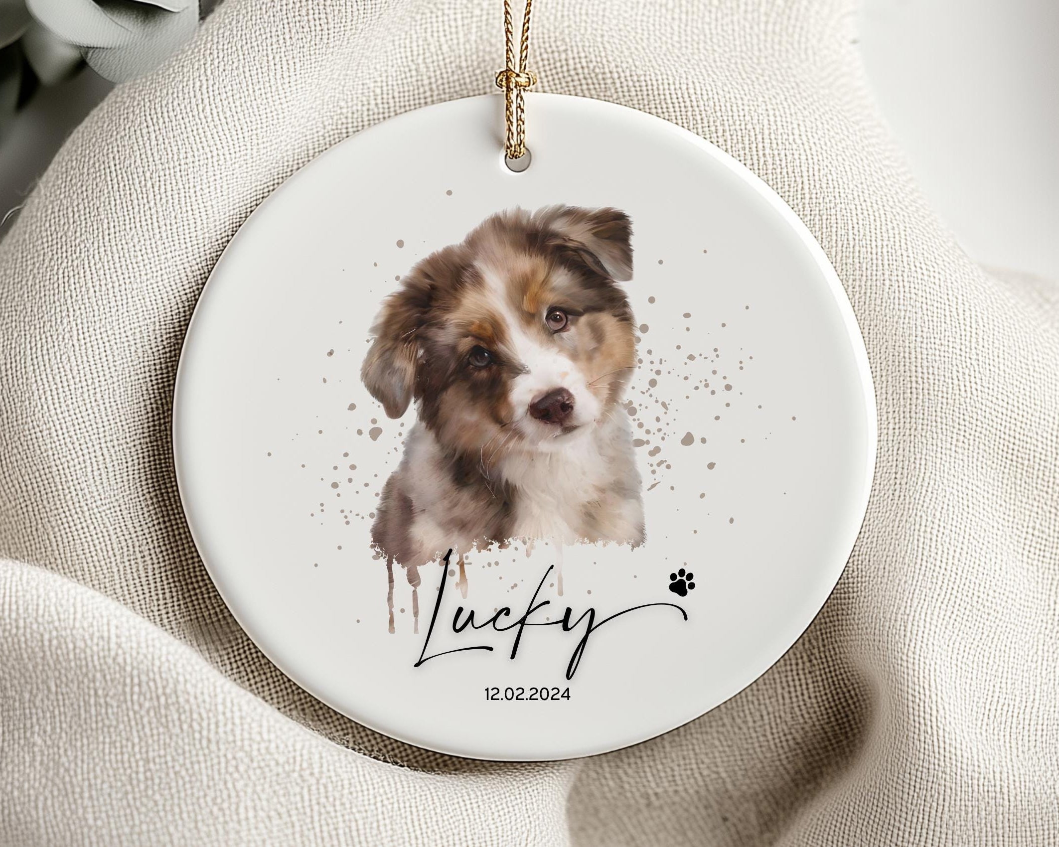 Ornament | Personalisiert | Haustier Aquarell nach Foto + Name | benutzerdefiniertes Ornament | Hund, Katze, Pferd | Erinnerung