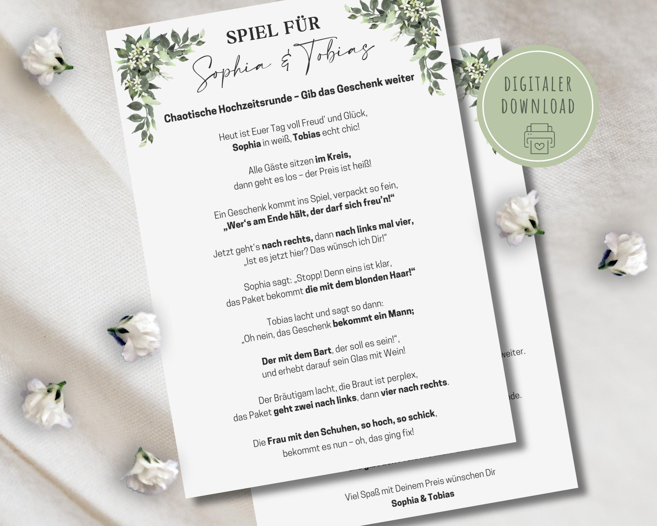 Spiel: Gib das Geschenk weiter | Personalisiertes Spiel für die Hochzeit | Partyspiel | Hochzeitsspiel | Download