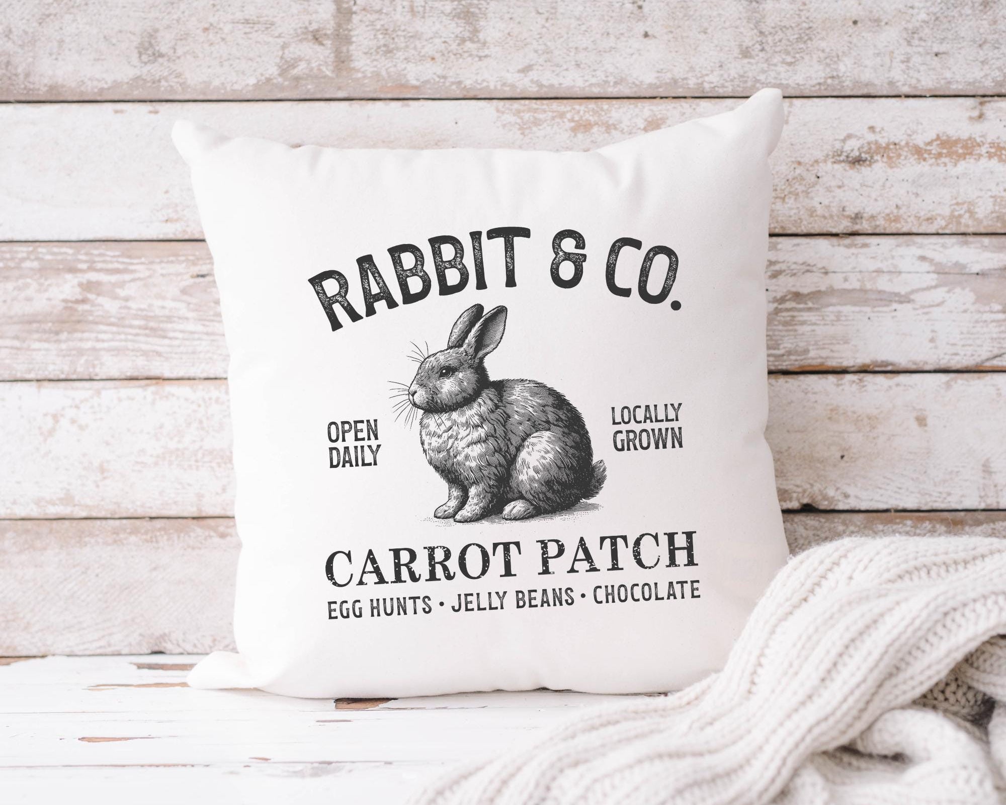 Kissen Osterhase | Vintage Motiv | Ostern Hase | Rabbit | schwarz weiß | 40 x 40 cm