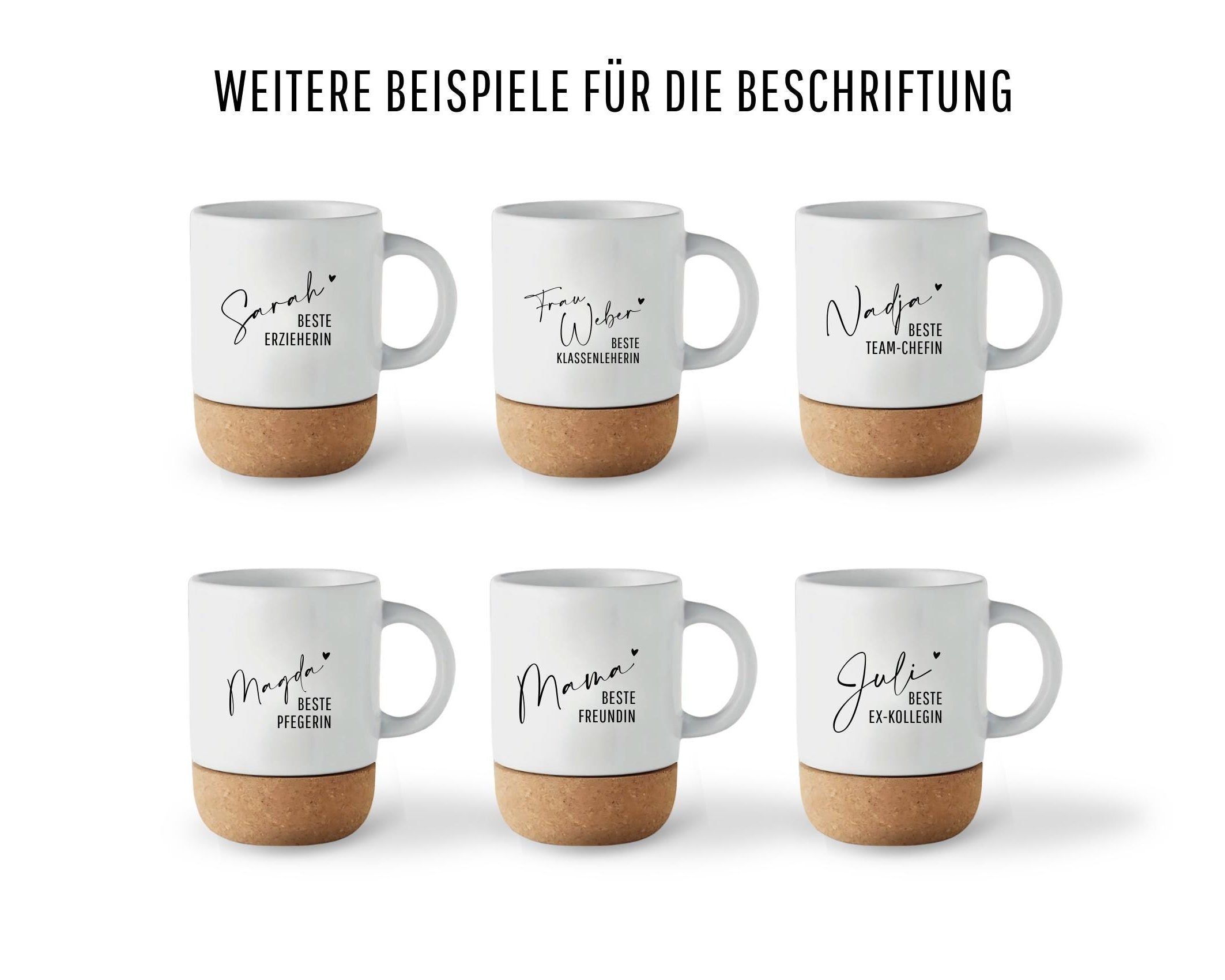 Tasse mit Kork | personalisiert | Geschenk Erzieherin Pflegerin Lehrerin Freundin | Keramiktasse Name