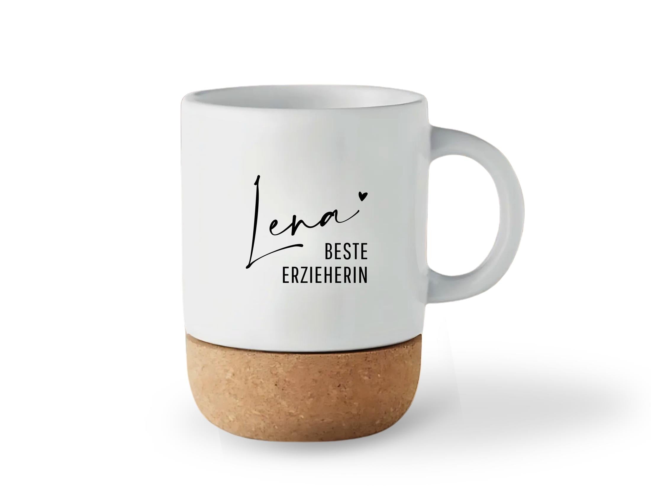 Tasse mit Kork | personalisiert | Geschenk Erzieherin Pflegerin Lehrerin Freundin | Keramiktasse Name