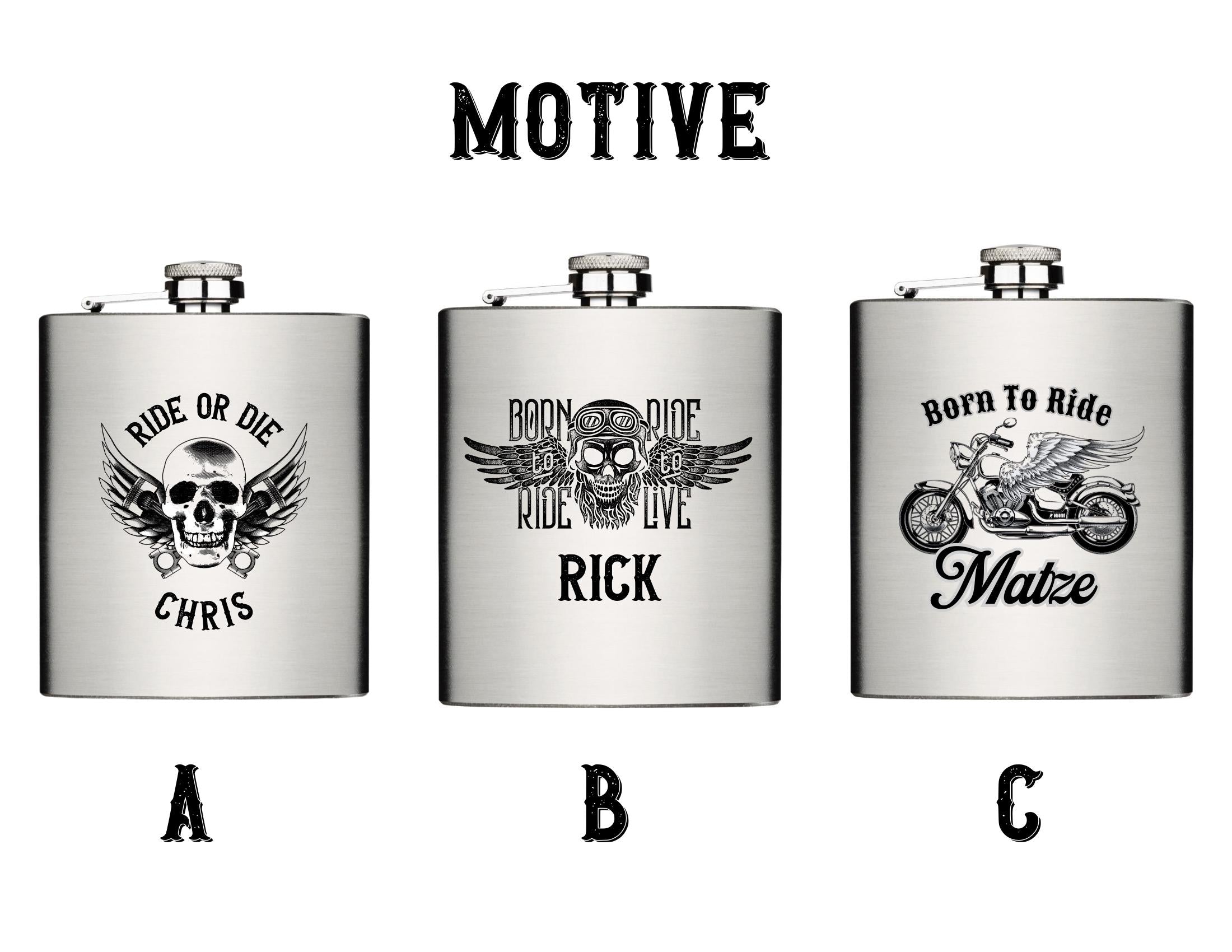 Flachmann | personalisiertes Geschenk für Biker | Trinkflasche Edelstahl mit Namen