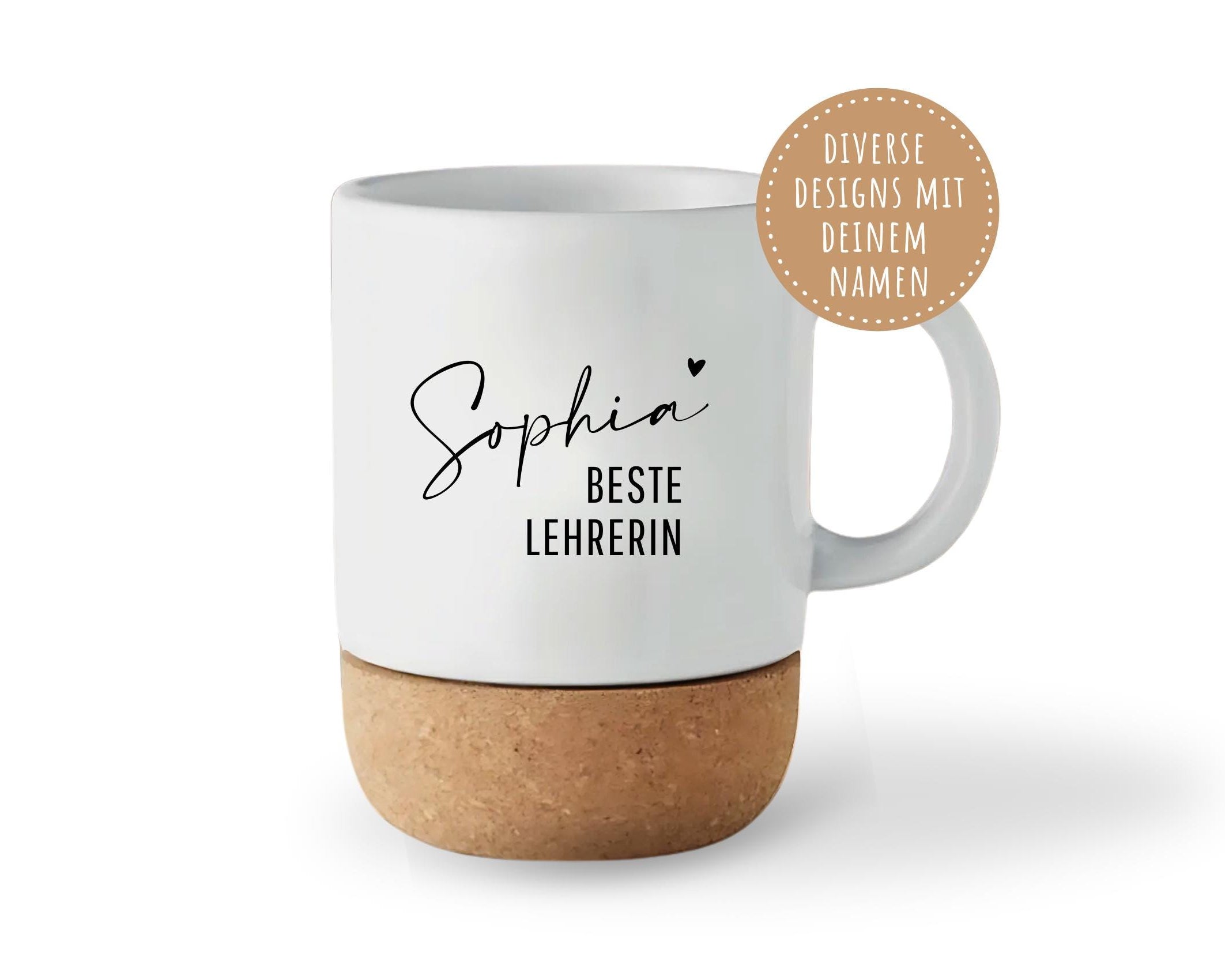 Tasse mit Kork | personalisiert | Geschenk Erzieherin Pflegerin Lehrerin Freundin | Keramiktasse Name