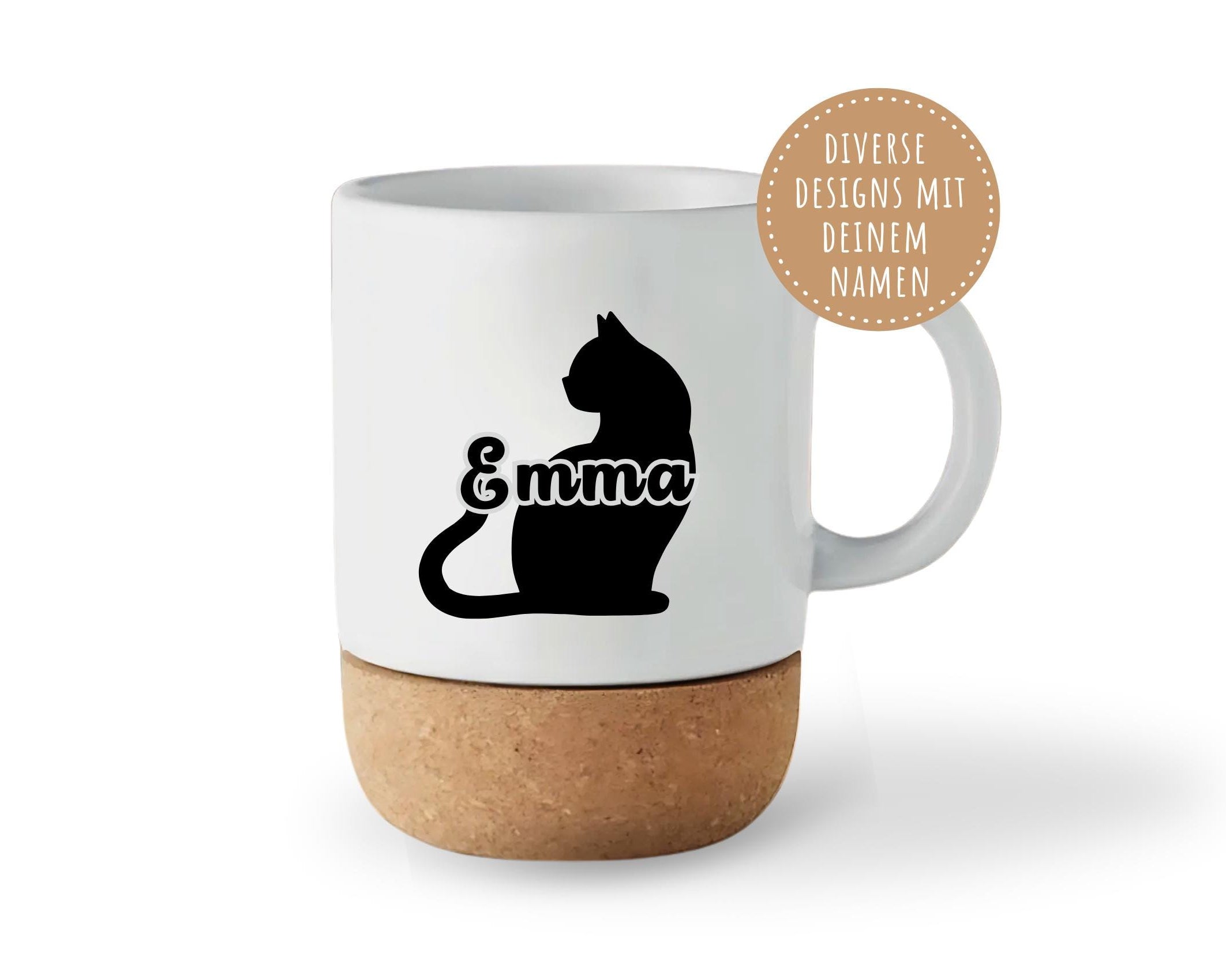 Tasse mit Kork | personalisiert | Katze Katzentasse | Keramiktasse Kork Name | Geschenk Cat Mom