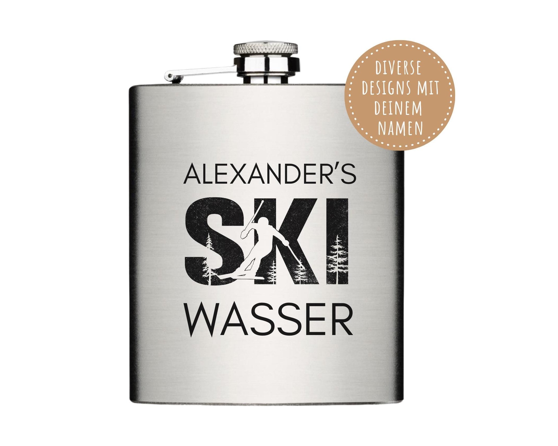 Flachmann für Skifahrer | personalisiertes Geschenk | Edelstahl Trinkflasche | Lasergravur