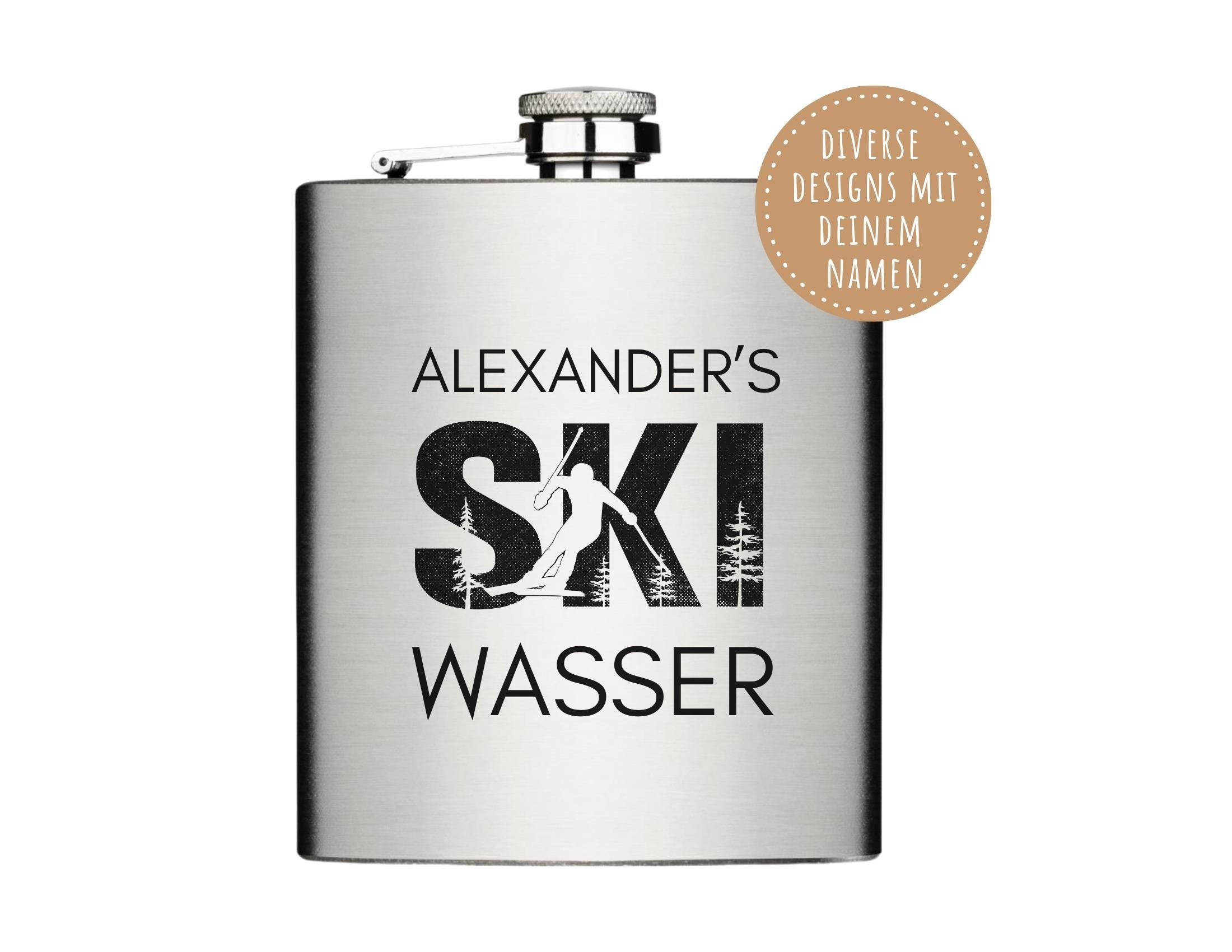 Flachmann für Skifahrer | personalisiertes Geschenk | Edelstahl Trinkflasche | Lasergravur