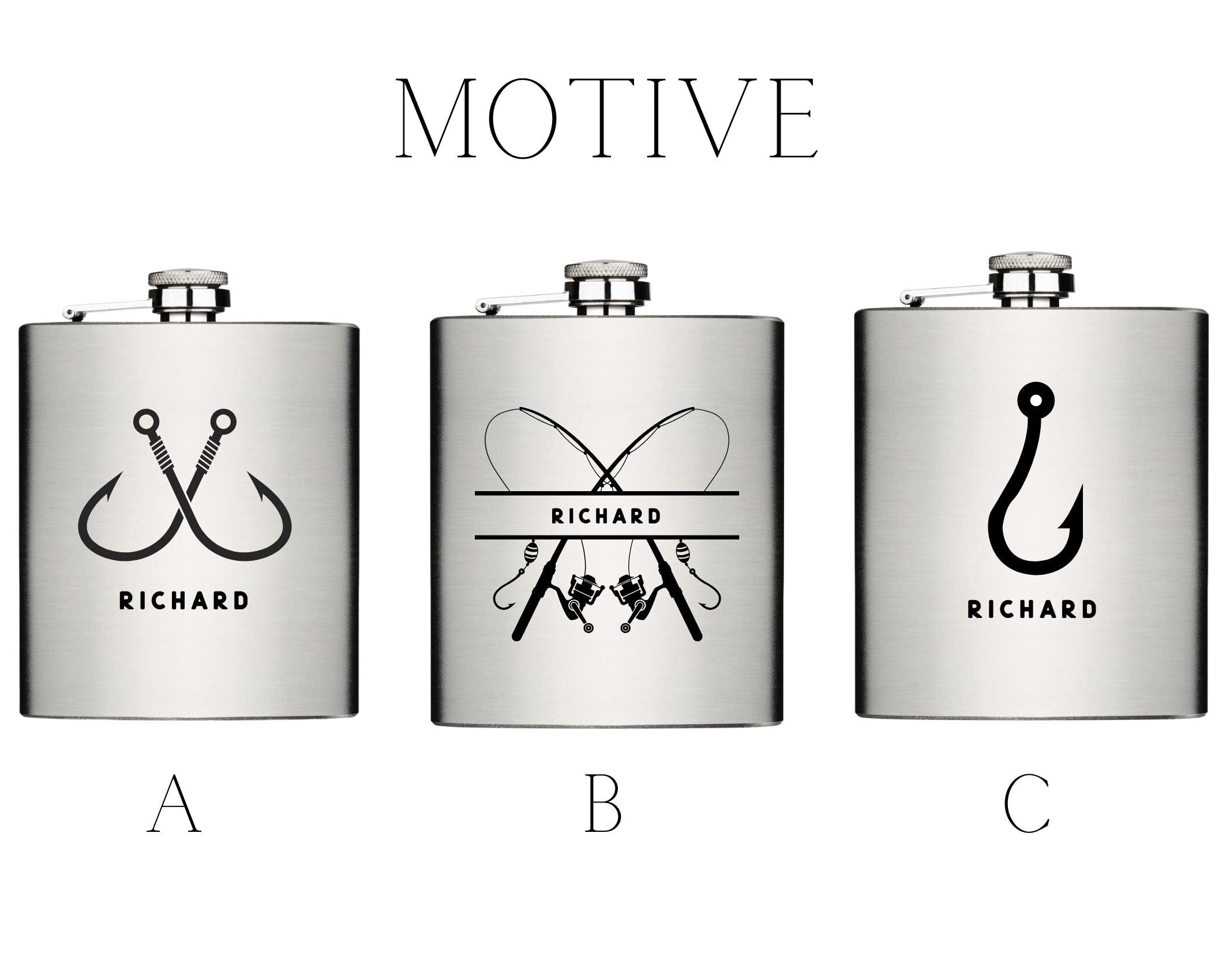 Flachmann für Angler | personalisiertes Geschenk | Edelstahl Trinkflasche | Lasergravur Name | Angeln