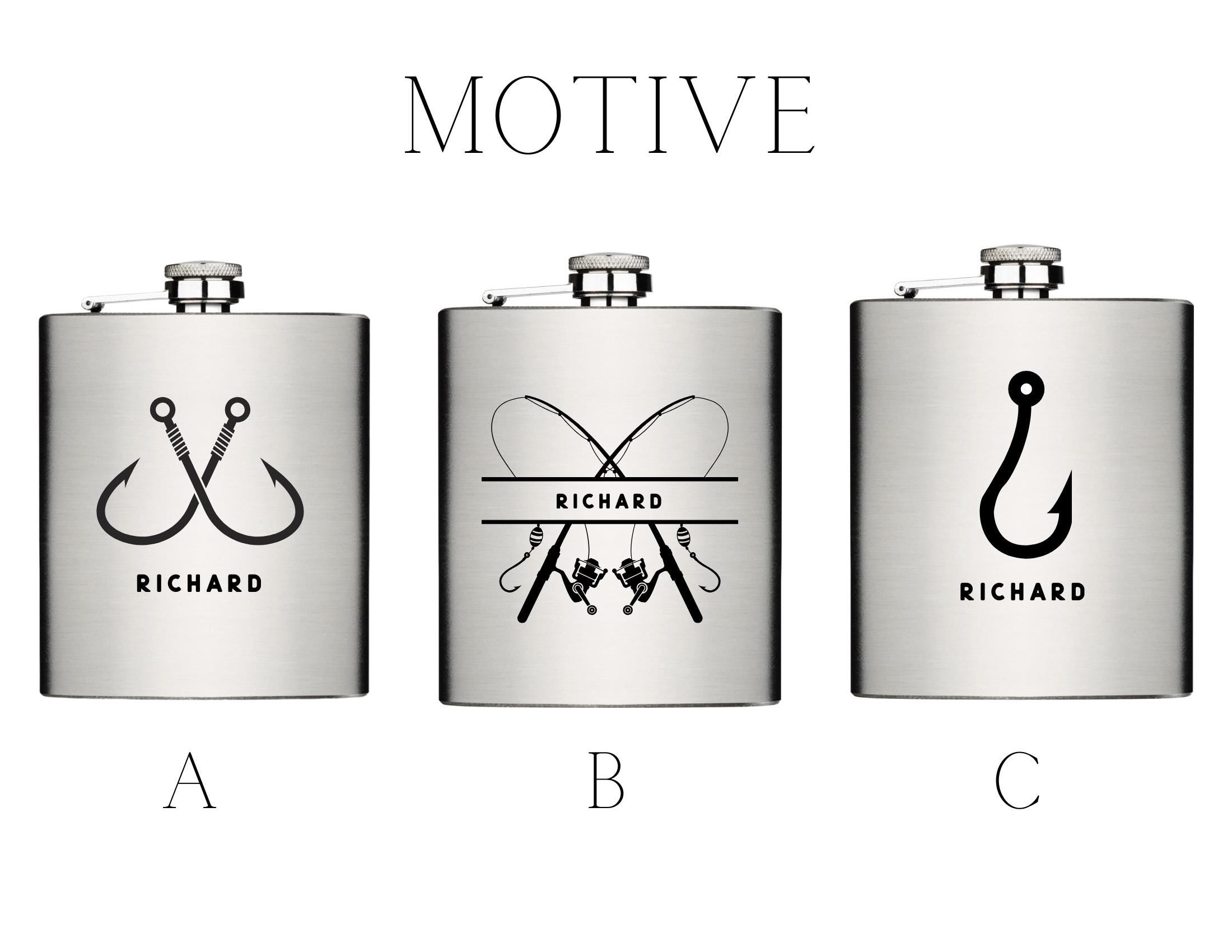 Flachmann für Angler | personalisiertes Geschenk | Edelstahl Trinkflasche | Lasergravur Name | Angeln