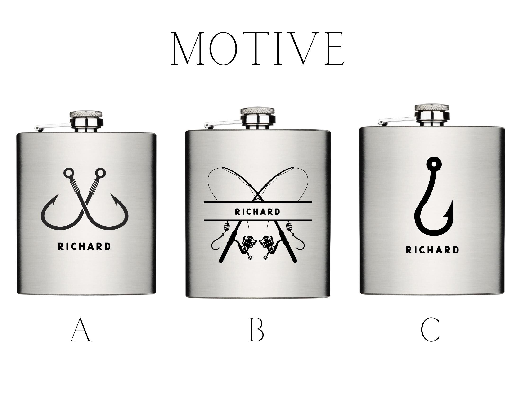 Flachmann für Angler | personalisiertes Geschenk | Edelstahl Trinkflasche | Lasergravur Name | Angeln