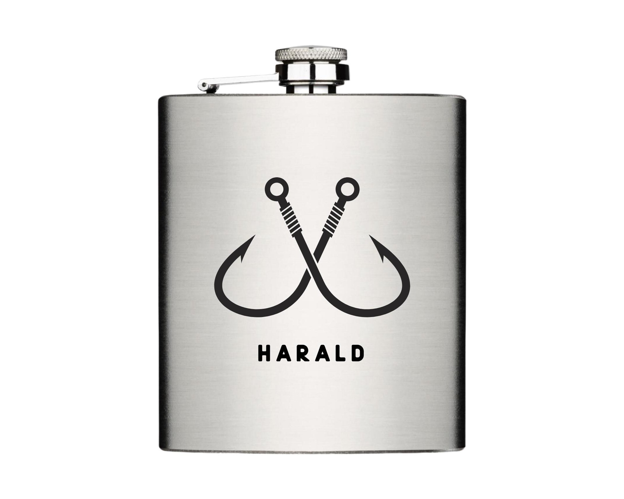 Flachmann für Angler | personalisiertes Geschenk | Edelstahl Trinkflasche | Lasergravur Name | Angeln