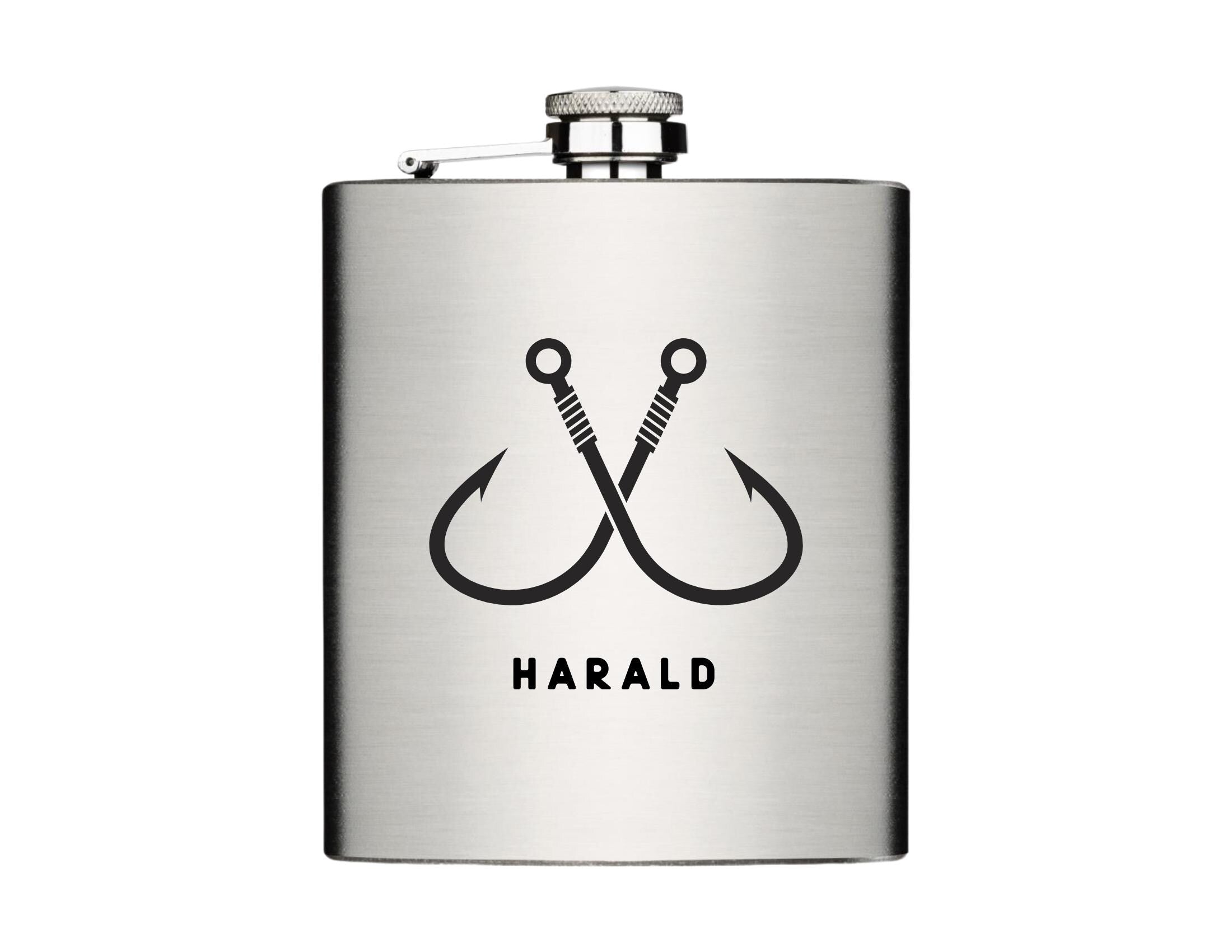 Flachmann für Angler | personalisiertes Geschenk | Edelstahl Trinkflasche | Lasergravur Name | Angeln