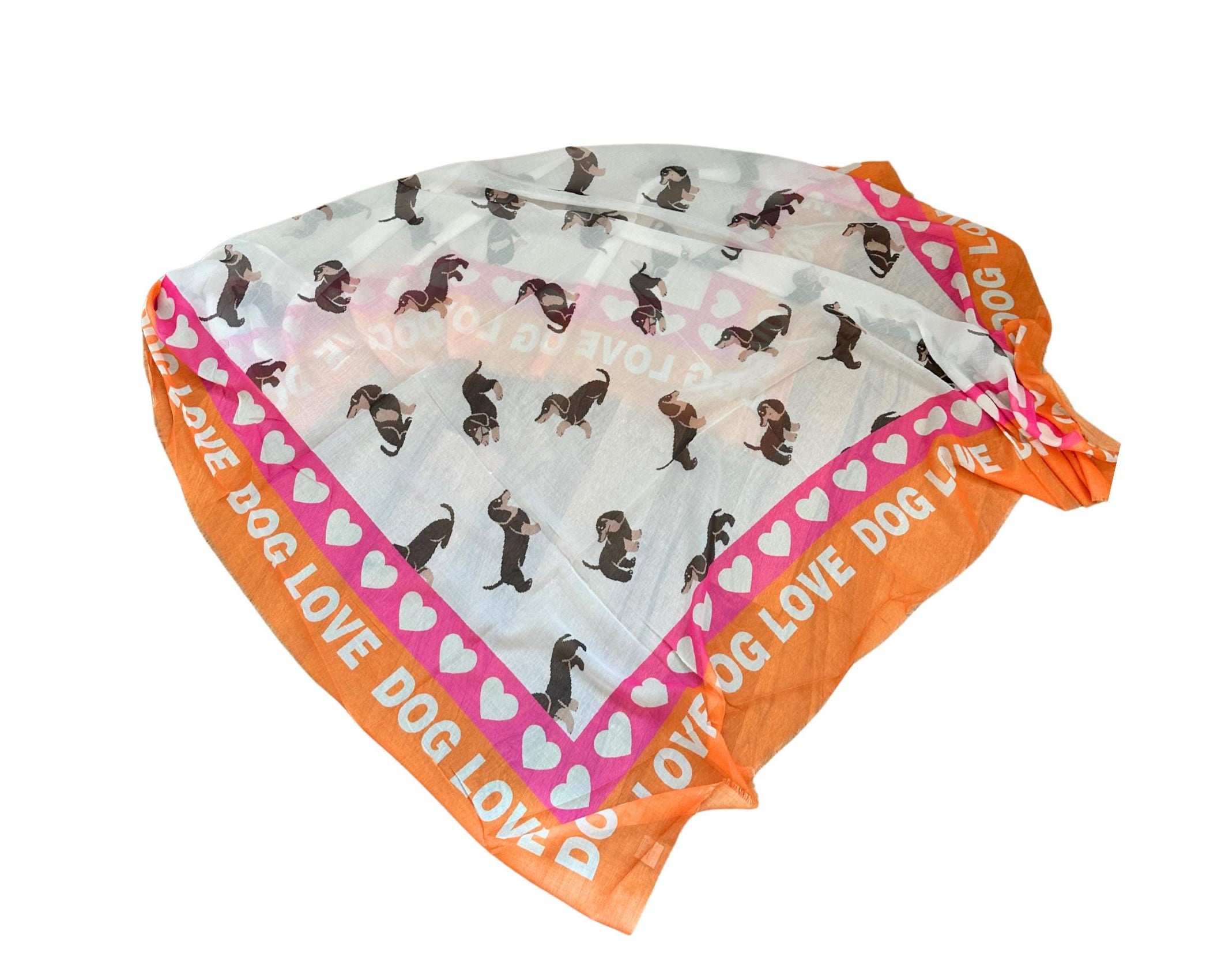 Tuch Dog Love mit Dackel | Viskosetuch | leichtes Sommertuch | Pink orange