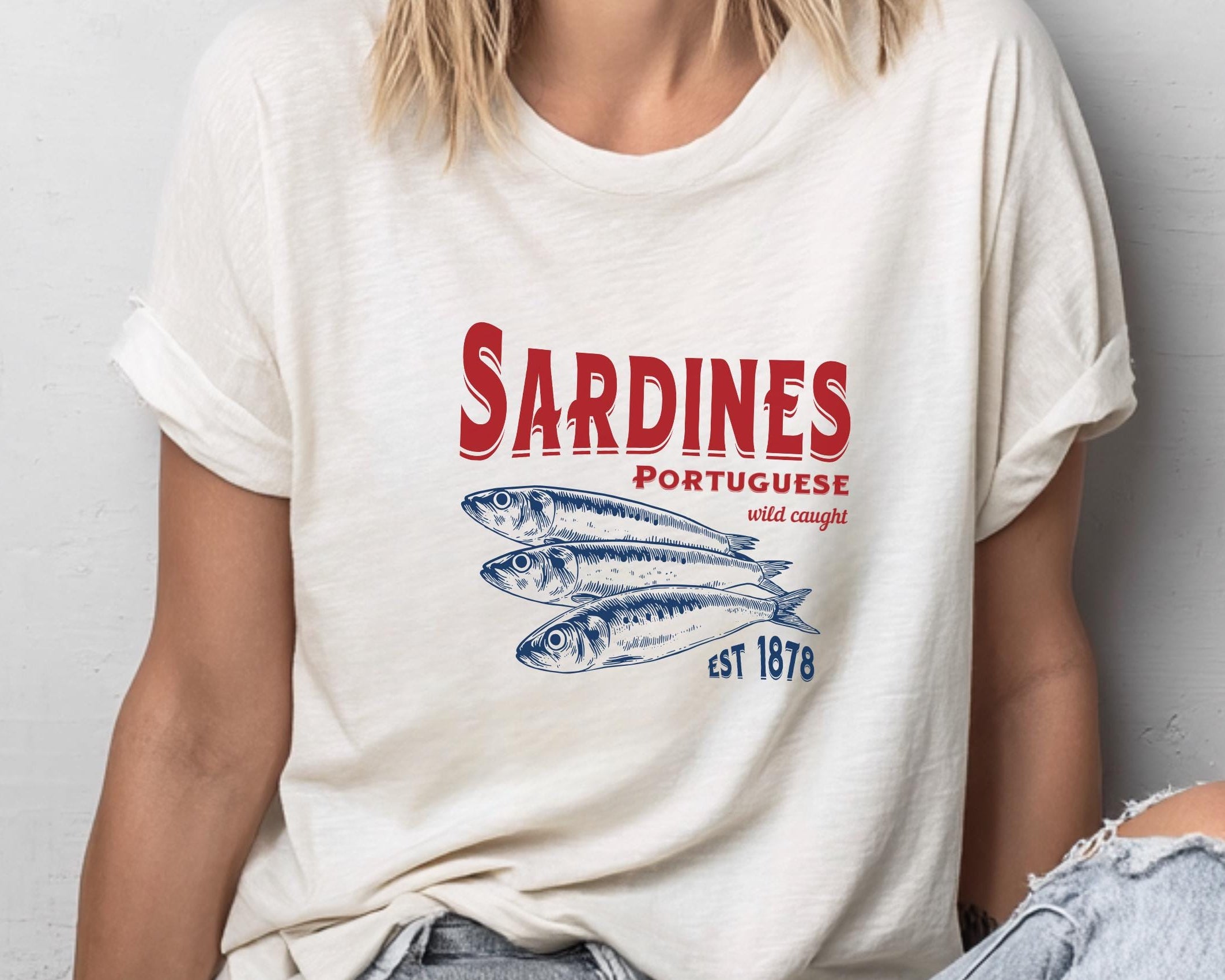 T-Shirt Sardines | weiß | Sardinen Motiv Fische Sommer | Reine Baumwolle