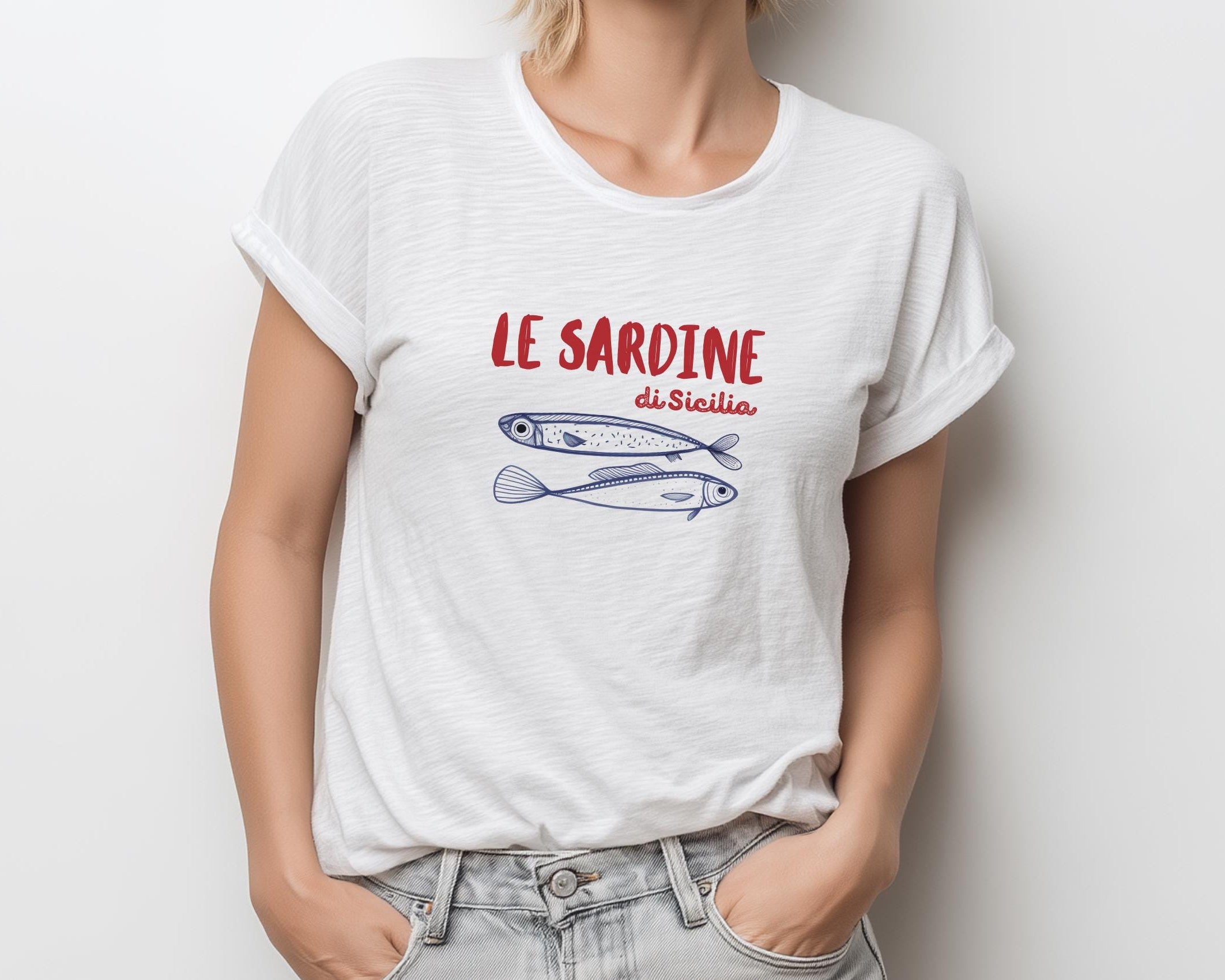 T-Shirt Le Sardine | weiß | Sardinen Motiv Fische Sommer | Reine Baumwolle