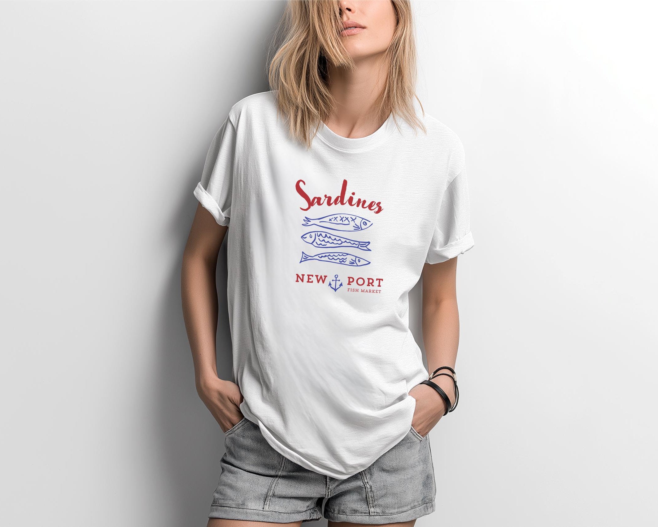 T-Shirt Sardines New Port | weiß | Sardinen Motiv Fische Sommer | Reine Baumwolle