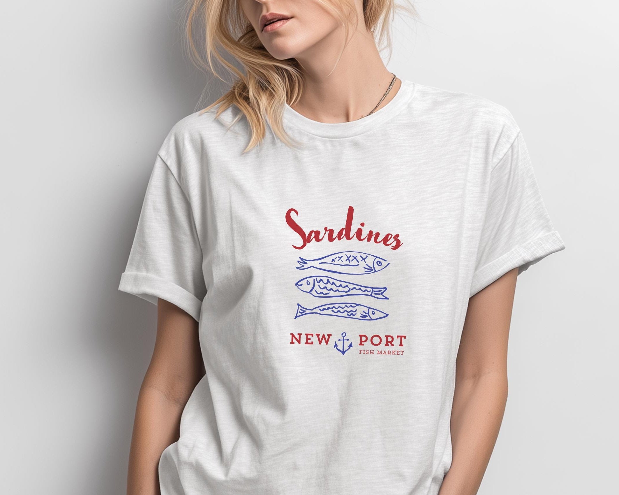 T-Shirt Sardines New Port | weiß | Sardinen Motiv Fische Sommer | Reine Baumwolle