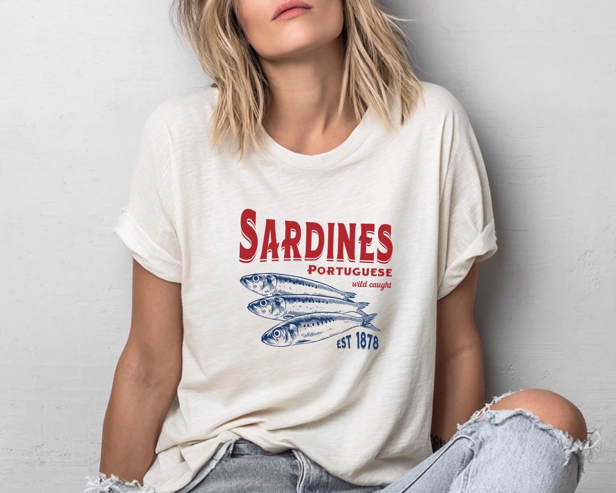 T-Shirt Sardines | weiß | Sardinen Motiv Fische Sommer | Reine Baumwolle