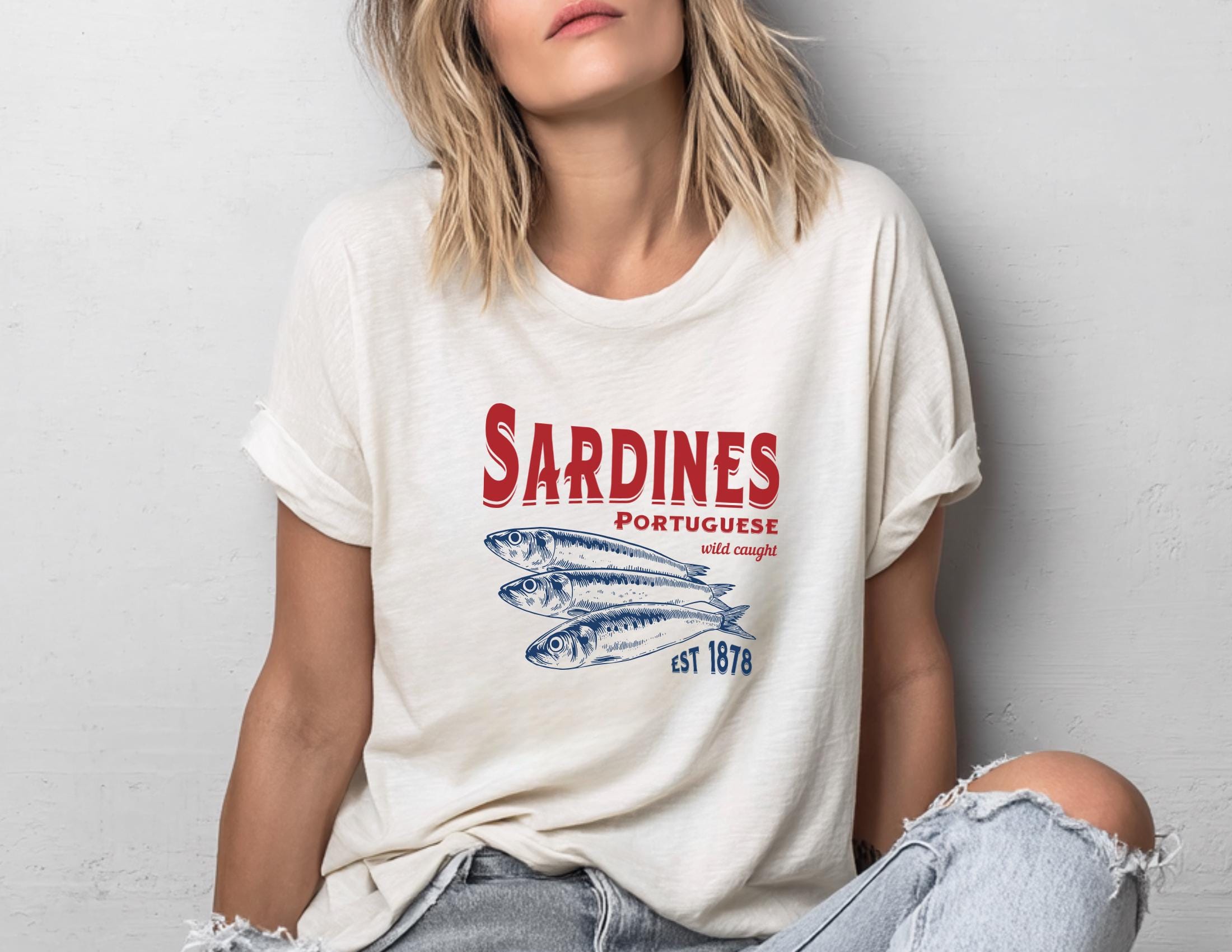 T-Shirt Sardines | weiß | Sardinen Motiv Fische Sommer | Reine Baumwolle