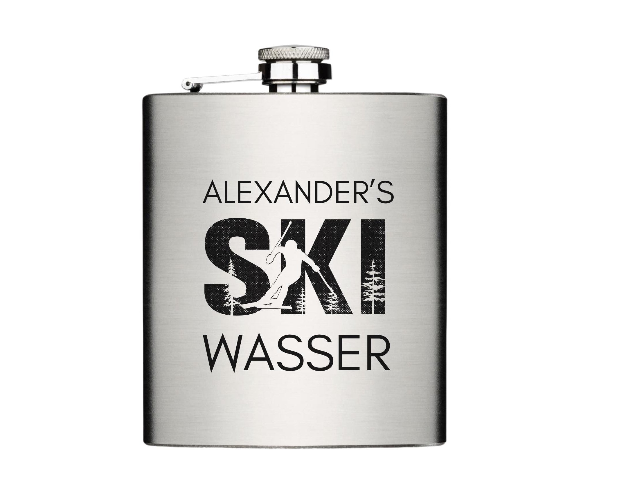 Flachmann für Skifahrer | personalisiertes Geschenk | Edelstahl Trinkflasche | Lasergravur