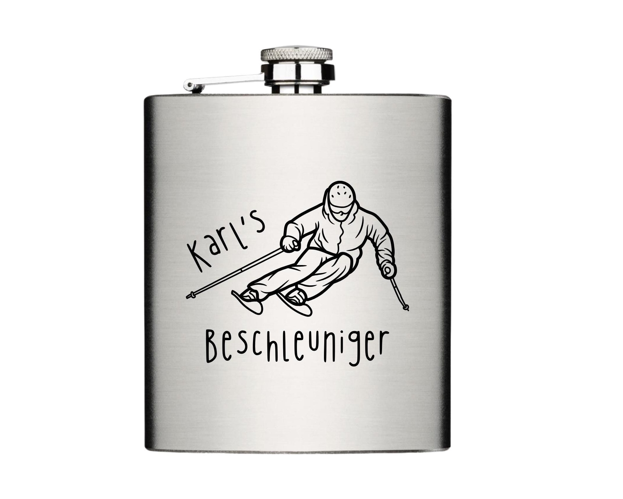Flachmann für Skifahrer | personalisiertes Geschenk | Edelstahl Trinkflasche | Lasergravur