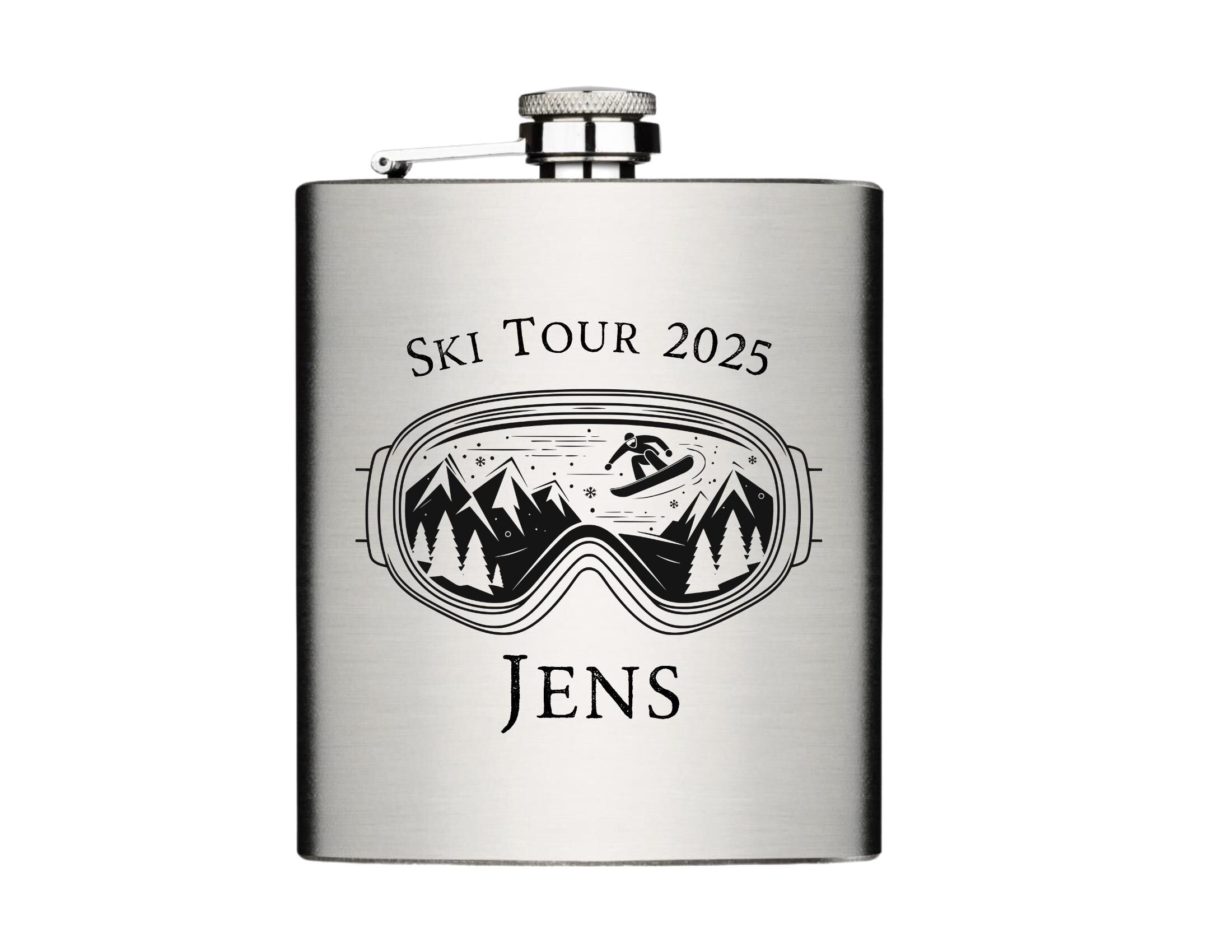 Flachmann für Skifahrer | personalisiertes Geschenk | Edelstahl Trinkflasche | Lasergravur