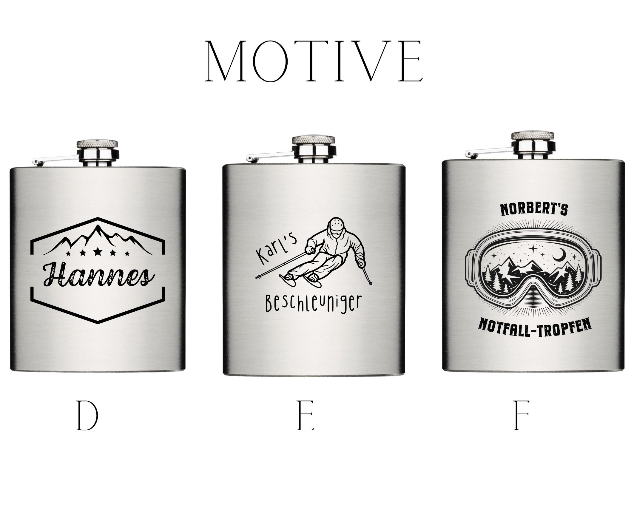 Flachmann für Skifahrer | personalisiertes Geschenk | Edelstahl Trinkflasche | Lasergravur