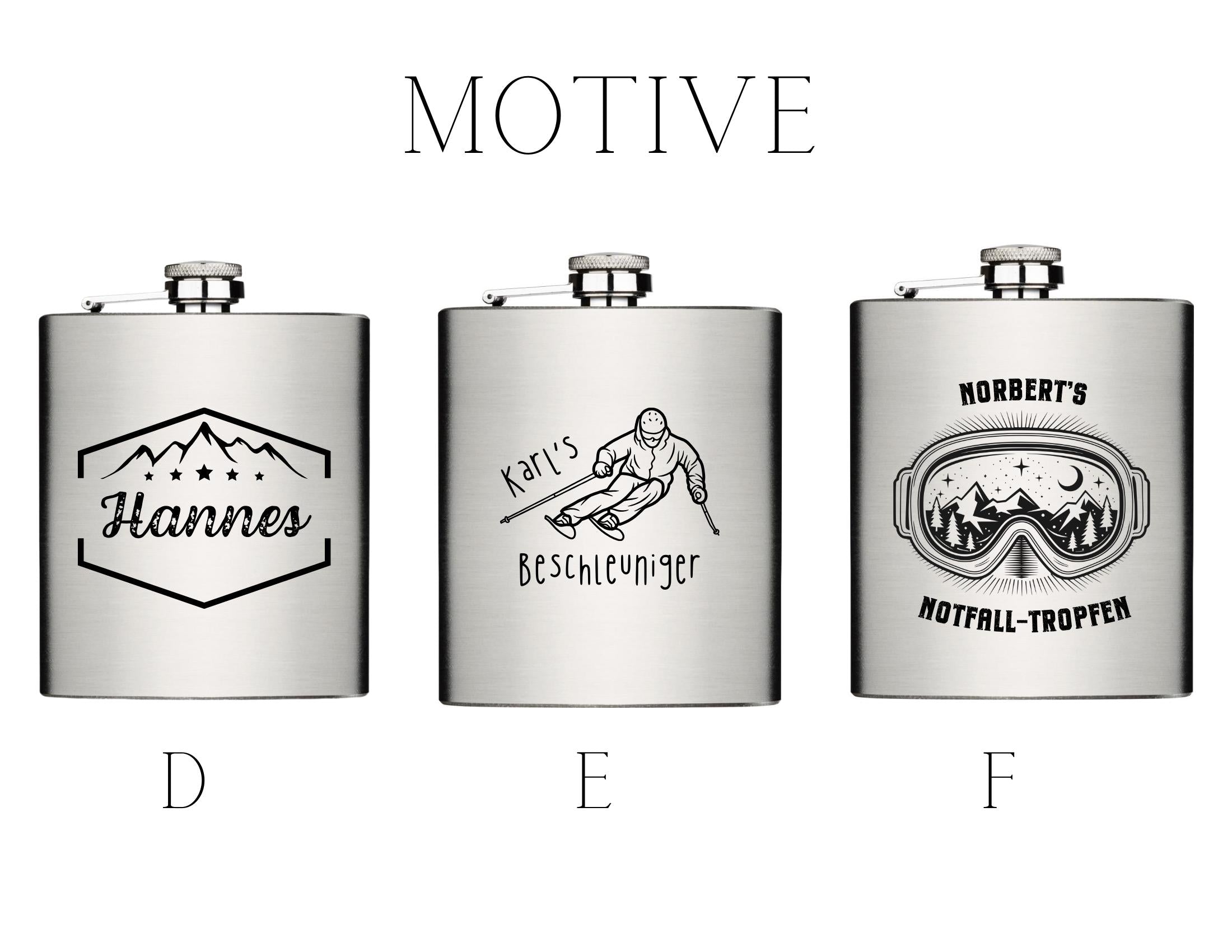Flachmann für Skifahrer | personalisiertes Geschenk | Edelstahl Trinkflasche | Lasergravur