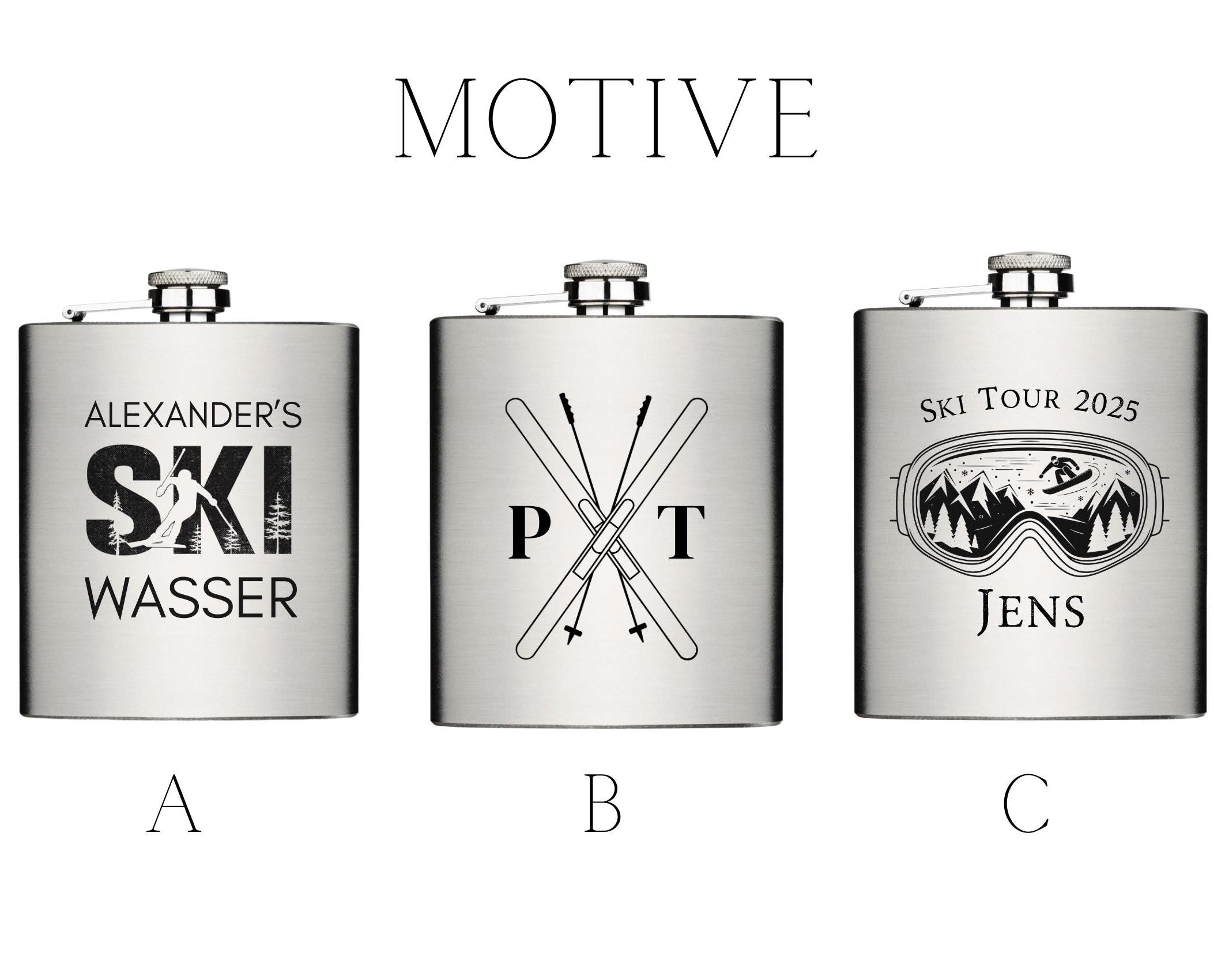 Flachmann für Skifahrer | personalisiertes Geschenk | Edelstahl Trinkflasche | Lasergravur