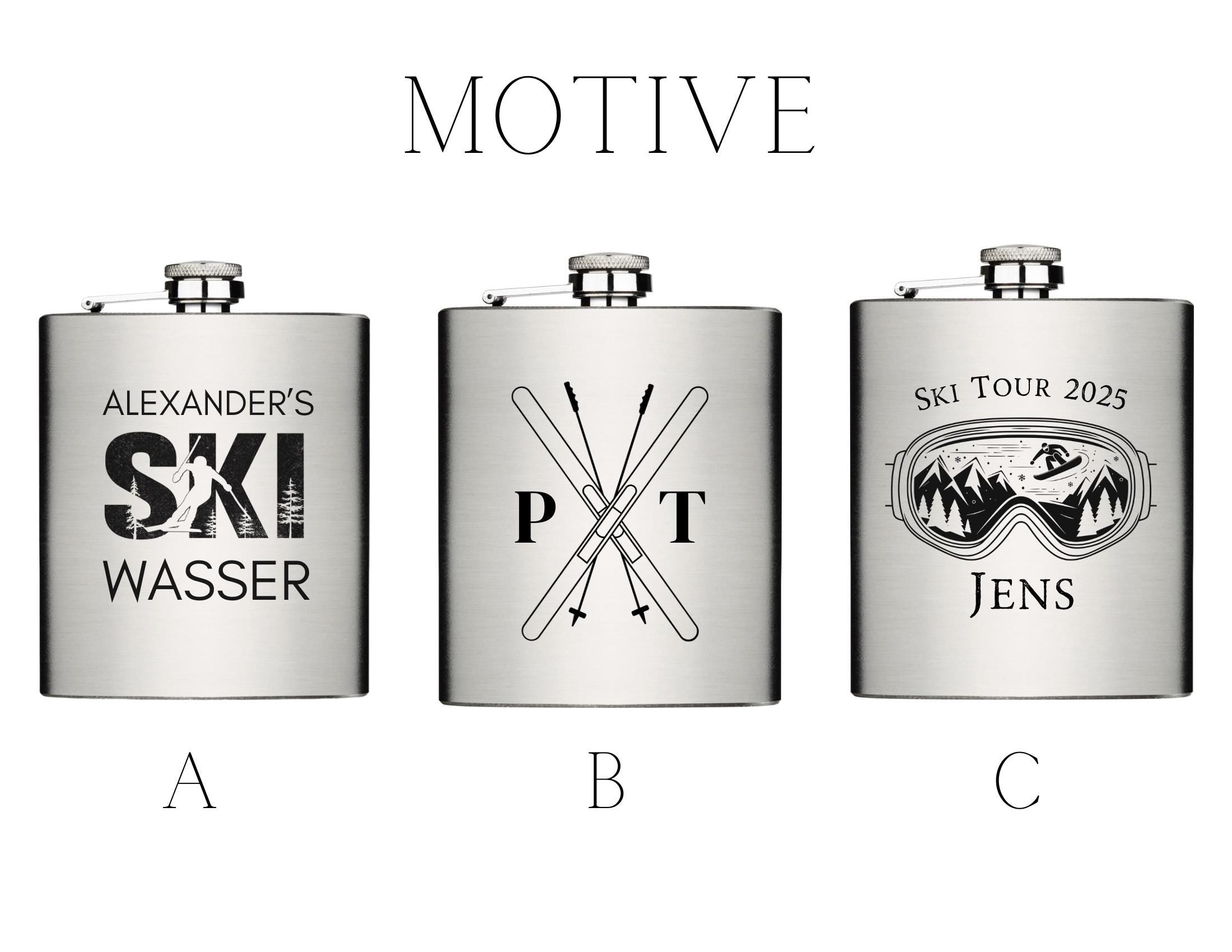 Flachmann für Skifahrer | personalisiertes Geschenk | Edelstahl Trinkflasche | Lasergravur