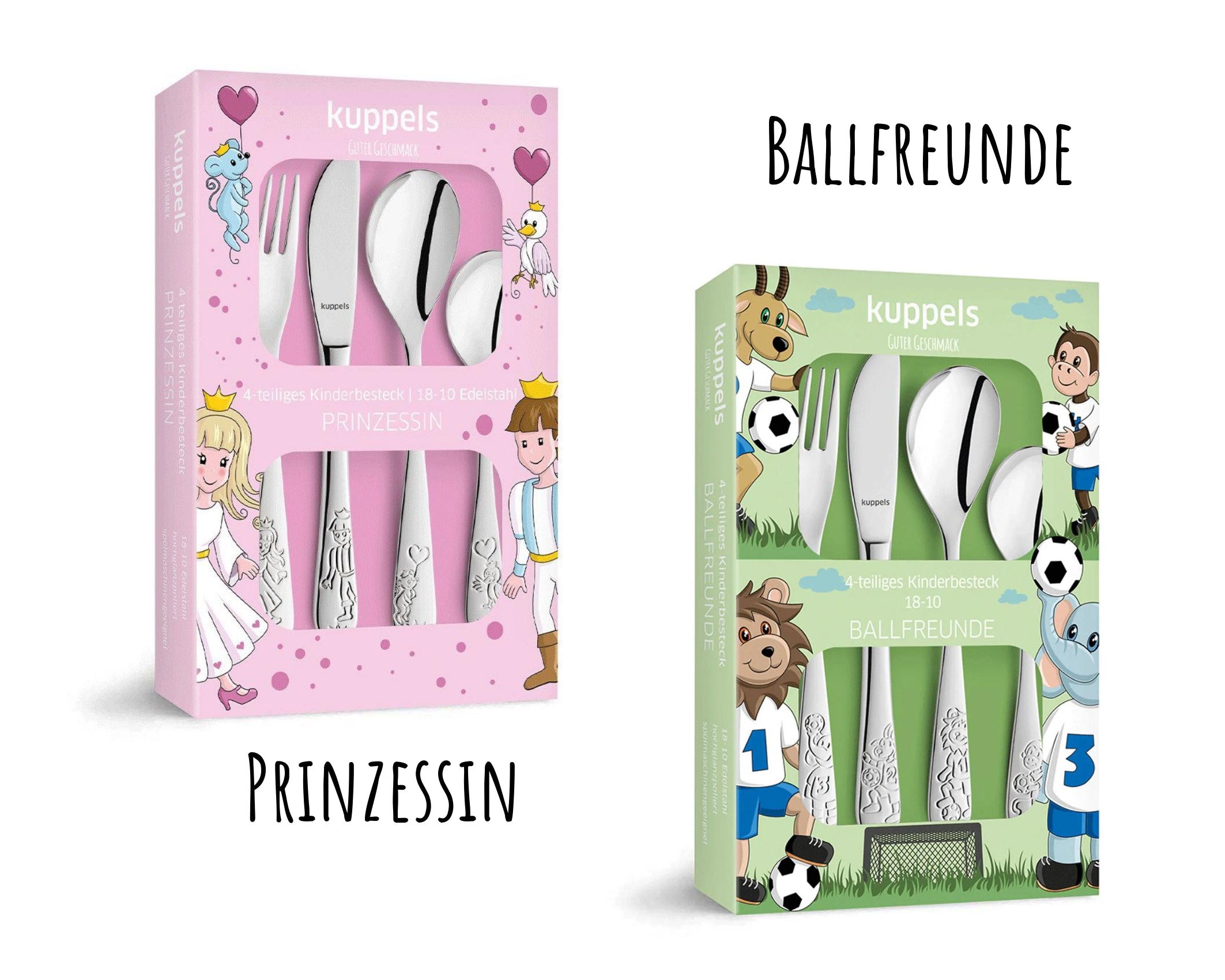 Kinderbesteck personalisiert | 4teilig Edelstahl | mit Lasergravur Namen | verschiedene Tier-Motive